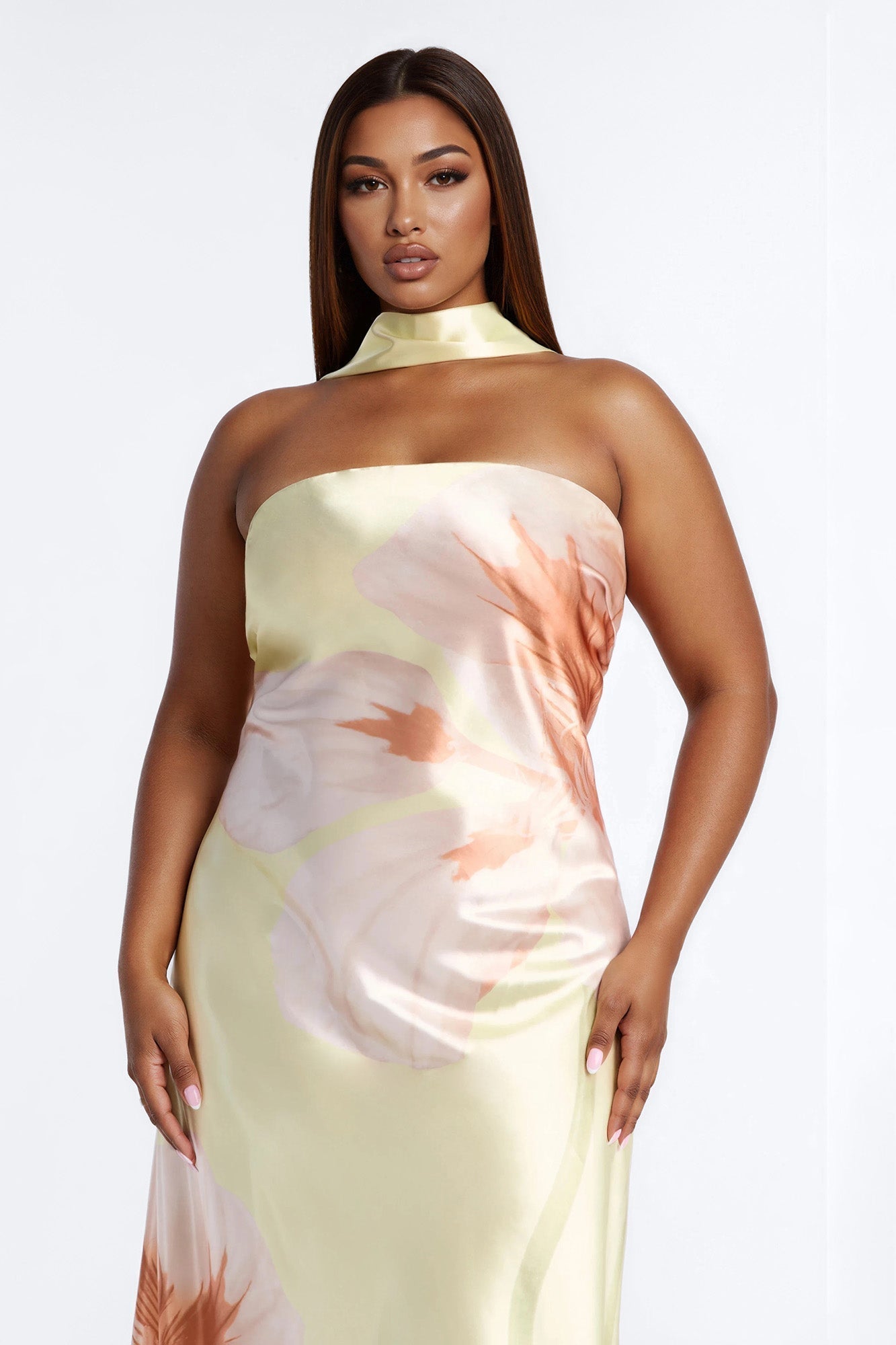 Jelissa Scarf Satin Maxi Dress - Yellow/combo