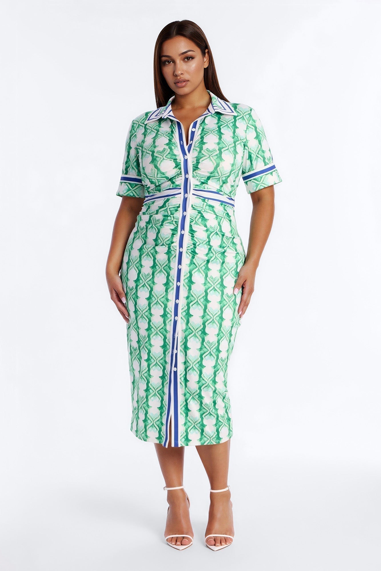 Camila Ruched Printed Midi Dress - Green/combo