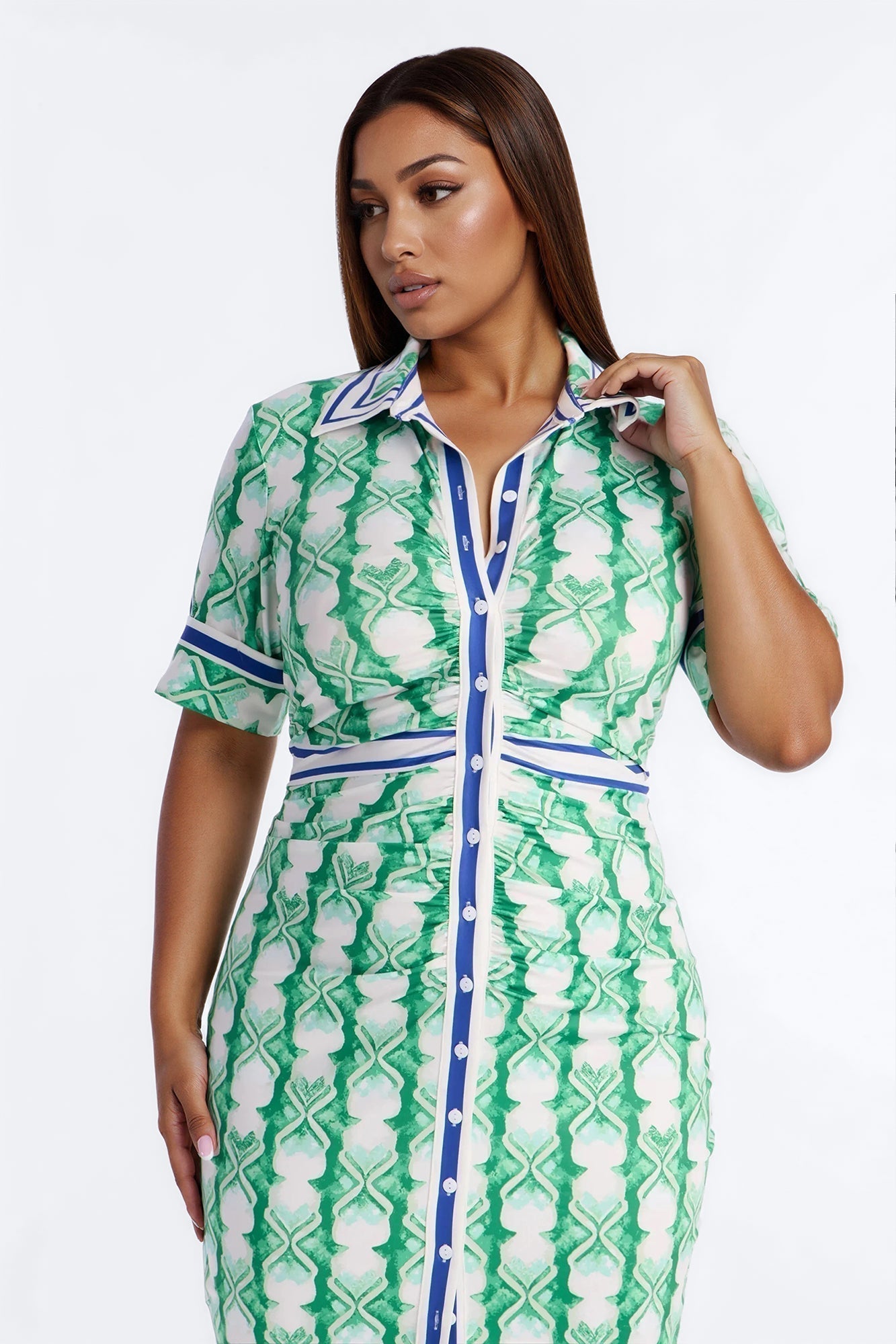 Camila Ruched Printed Midi Dress - Green/combo