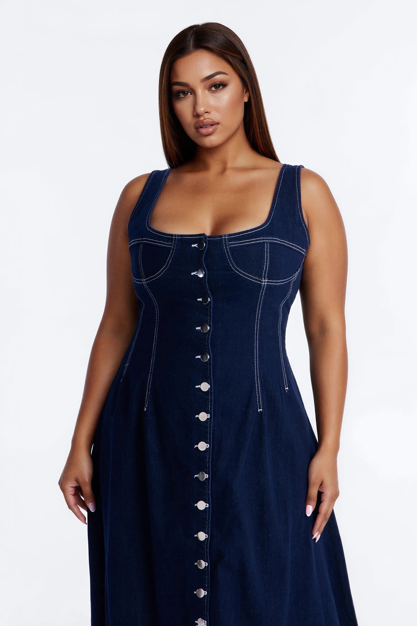 Maelyn Denim Midi Dress - Dark Wash