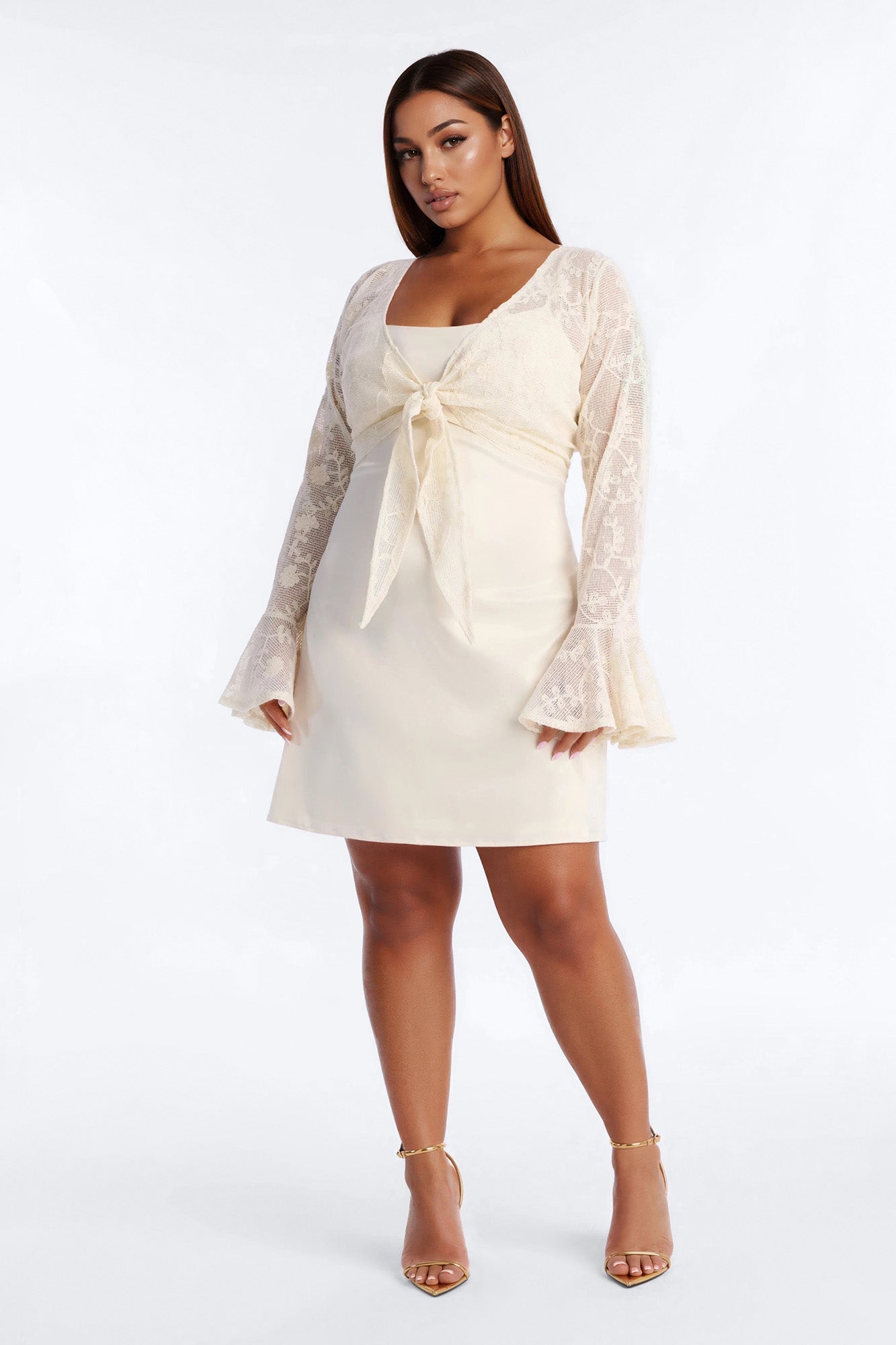 Wren Lace Mini Dress Set - Cream