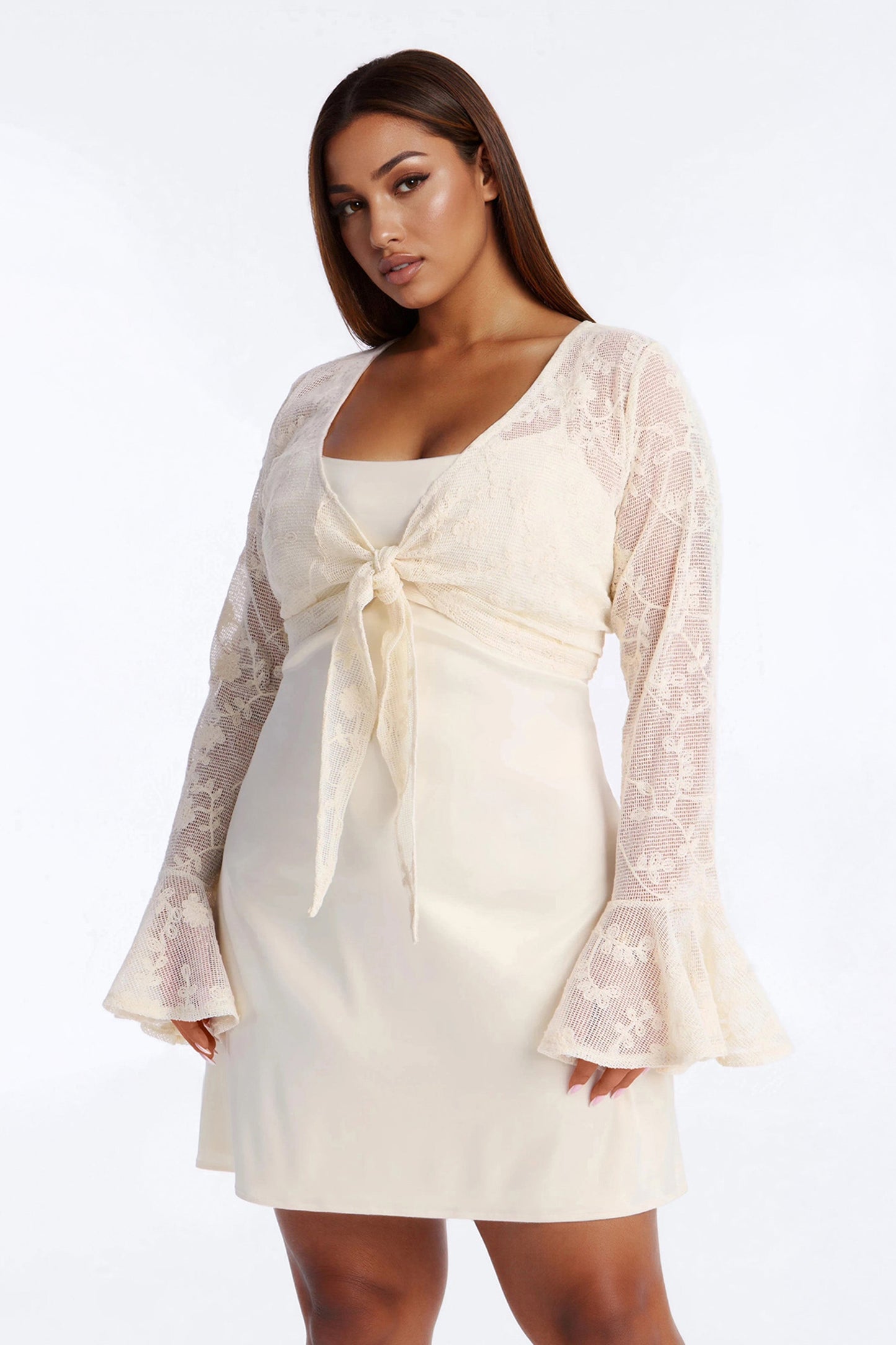 Wren Lace Mini Dress Set - Cream