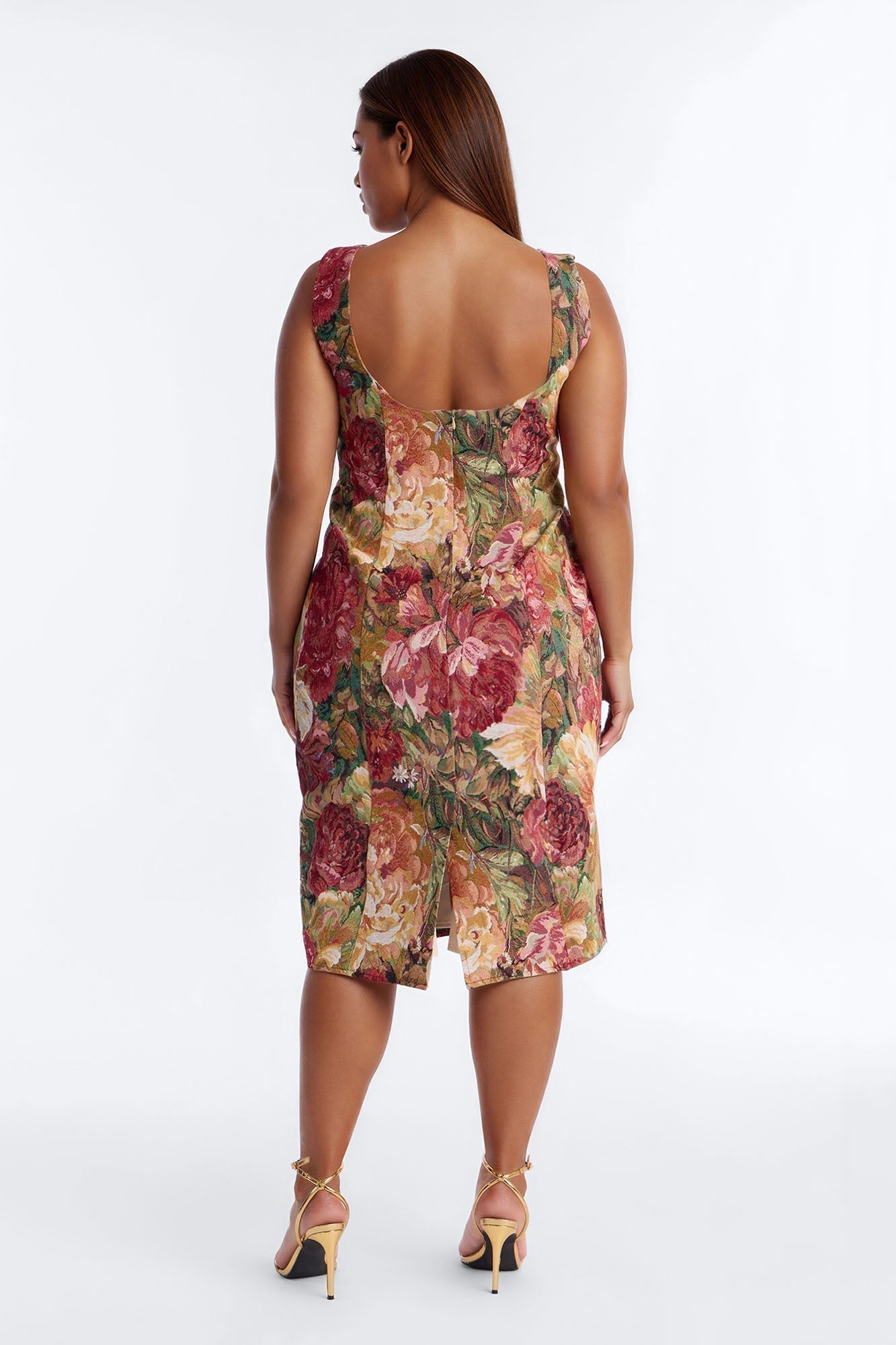 Brittany Floral Jacquard Midi Dress - Burgundy/combo