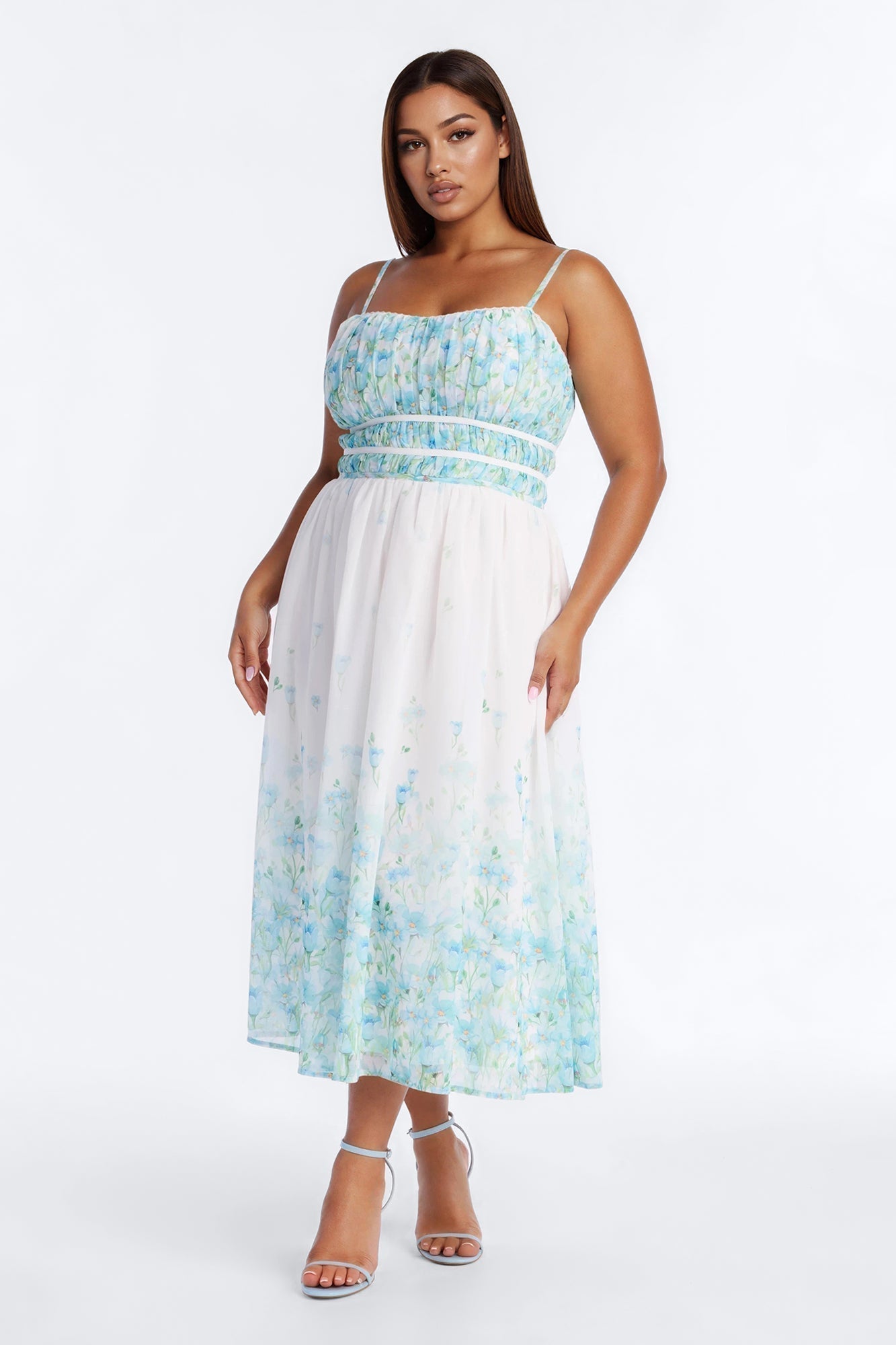 Xandra Floral Chiffon Midi Dress - Blue/combo