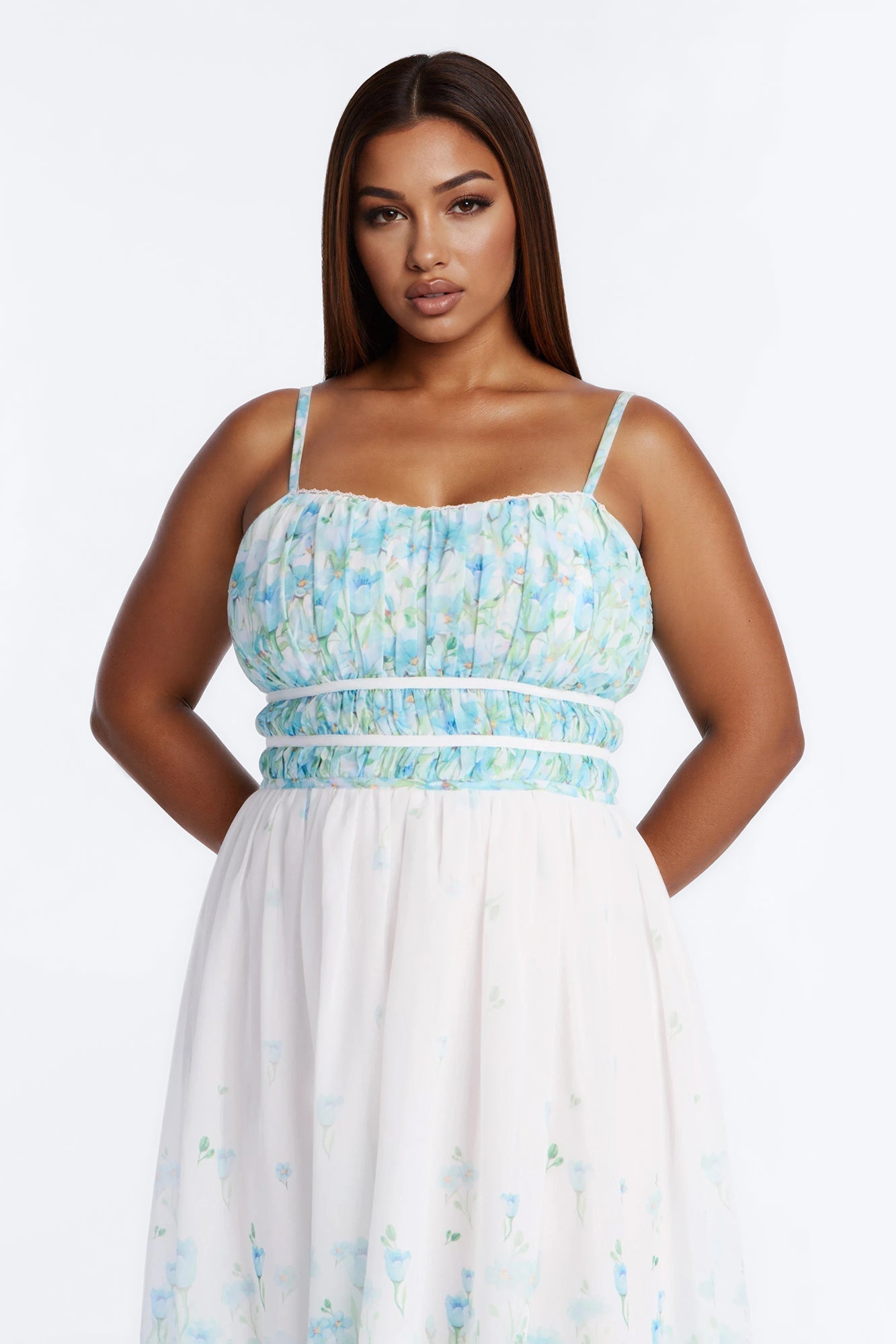 Xandra Floral Chiffon Midi Dress - Blue/combo