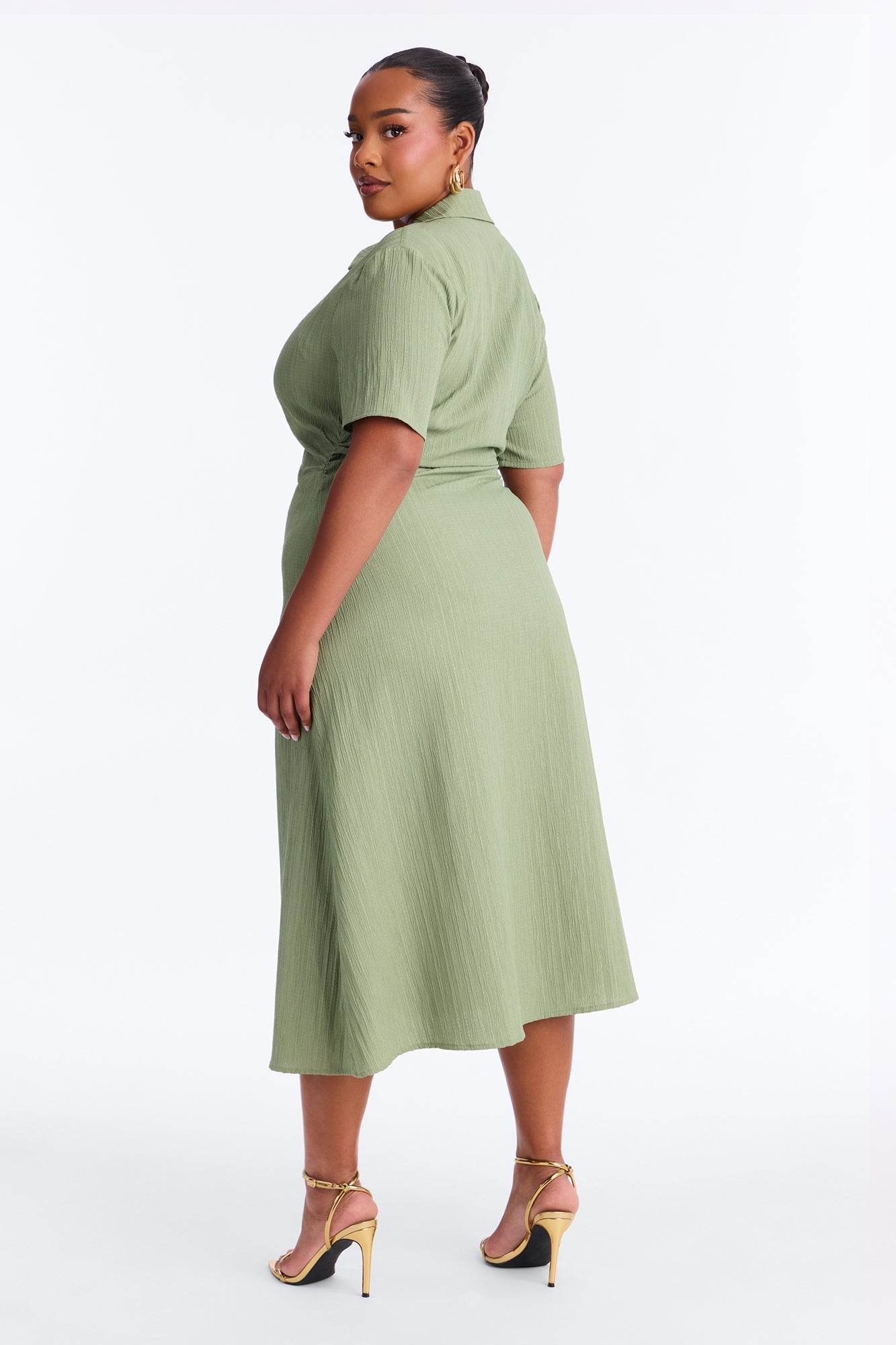 Carmen Ruched Shirt Midi Dress - Olive