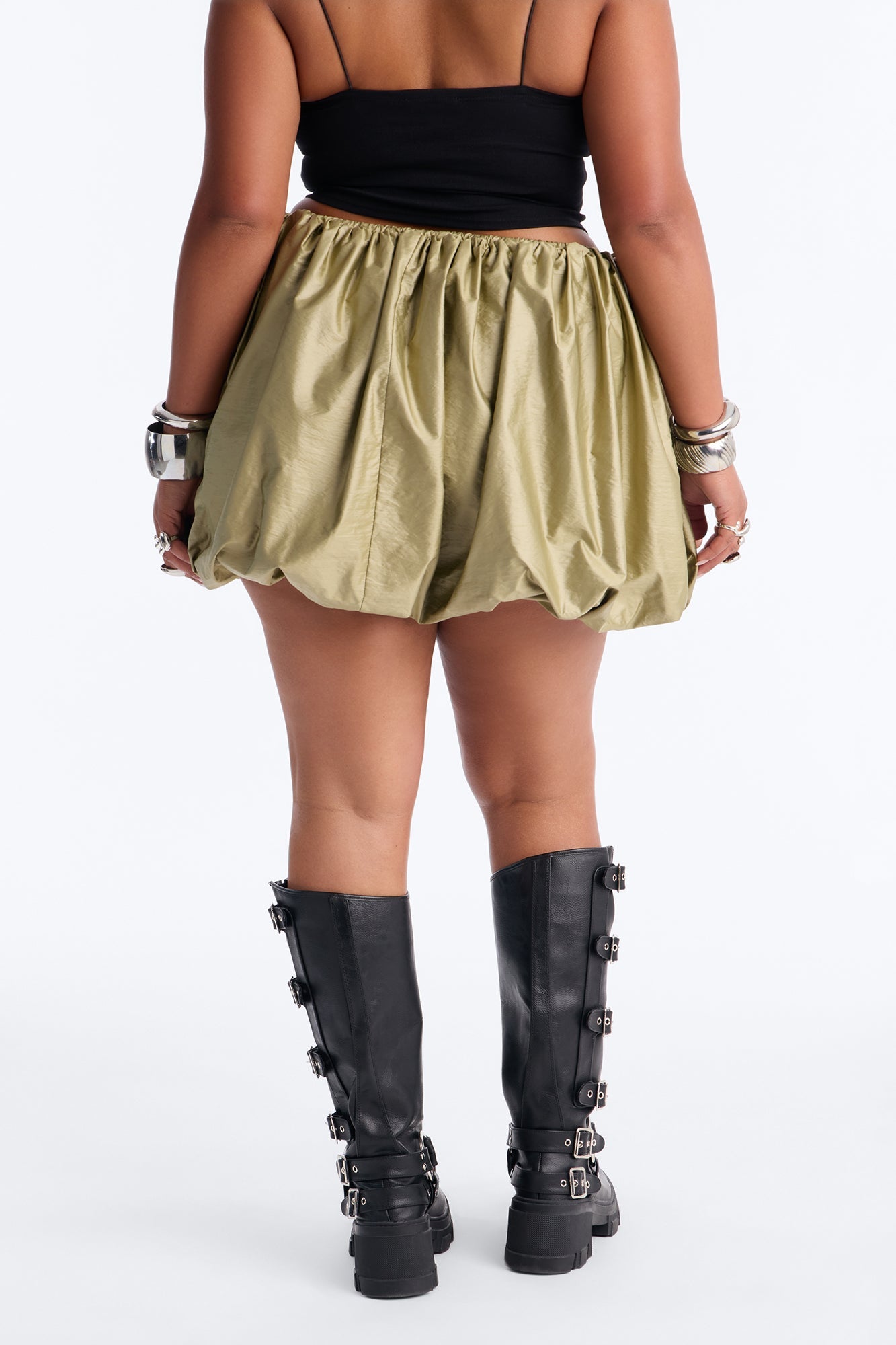 Stardust Nylon Mini Bubble Skirt - Olive