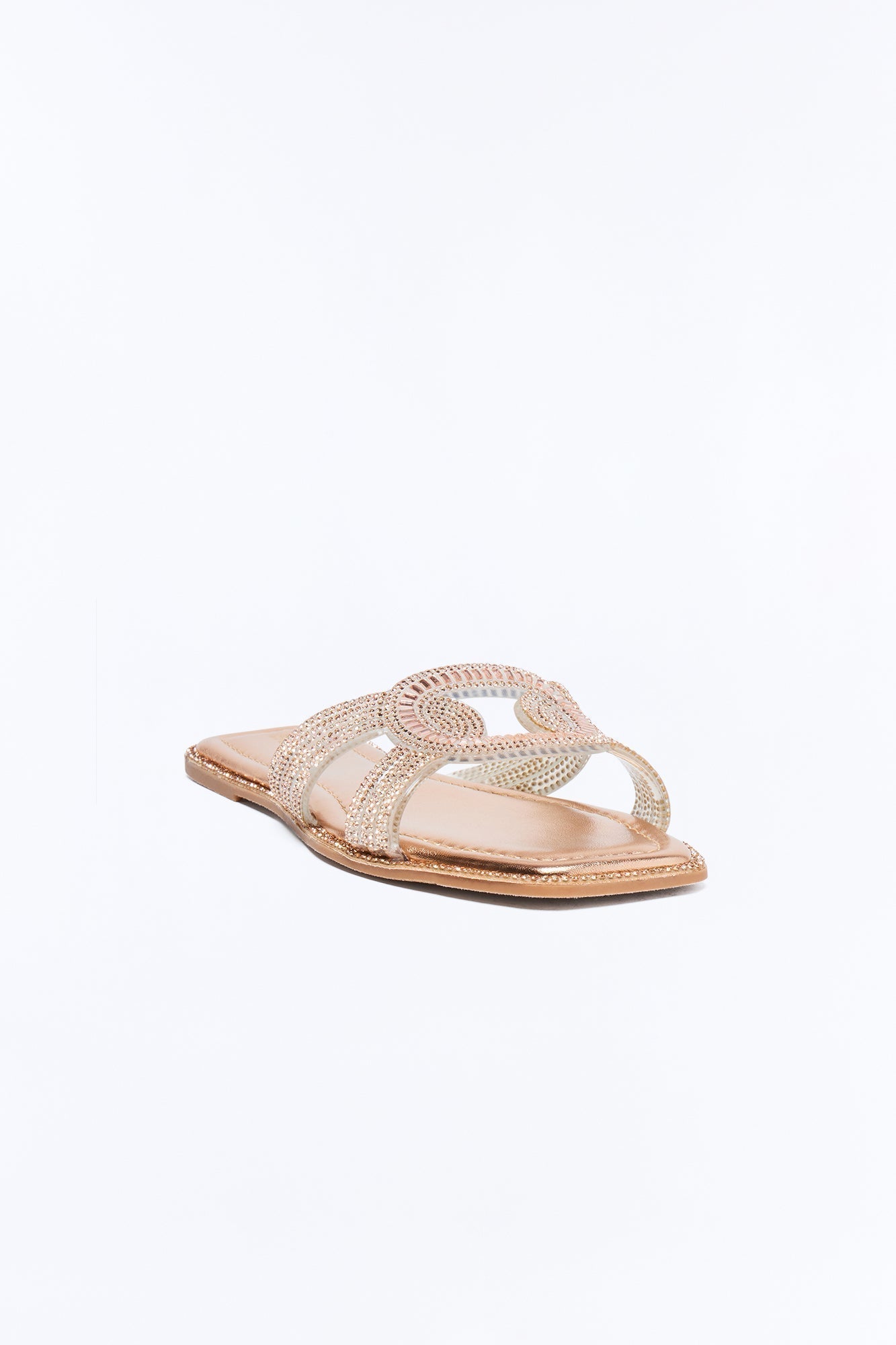 Alita Rhinestone Slip On Sandals - Rose Gold