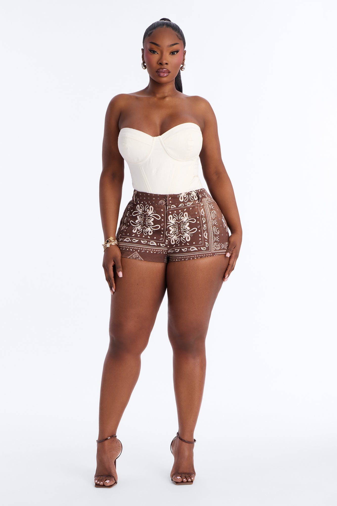 Swing My Way Paisley Printed Micro Short 1″ - Brown Combo