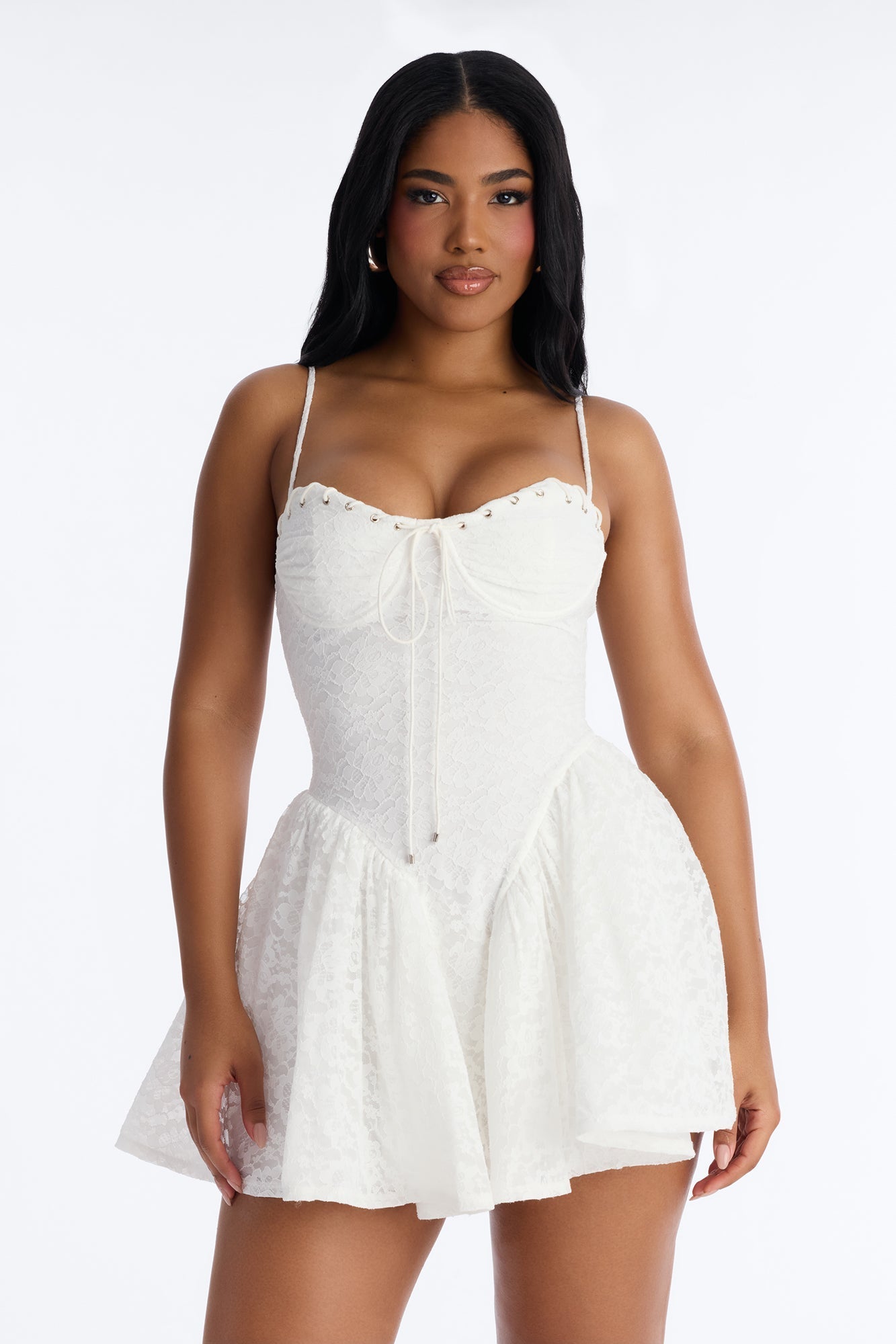 Lana Pleated Lace Mini Dress - White