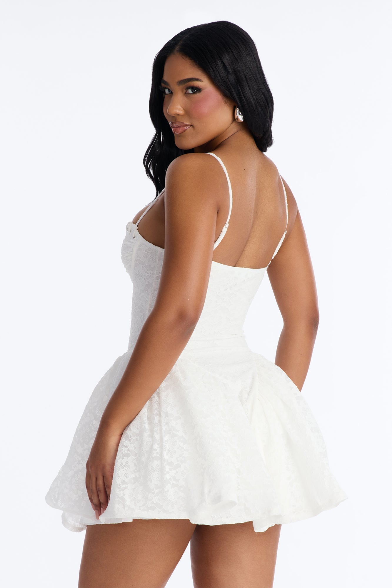 Lana Pleated Lace Mini Dress - White