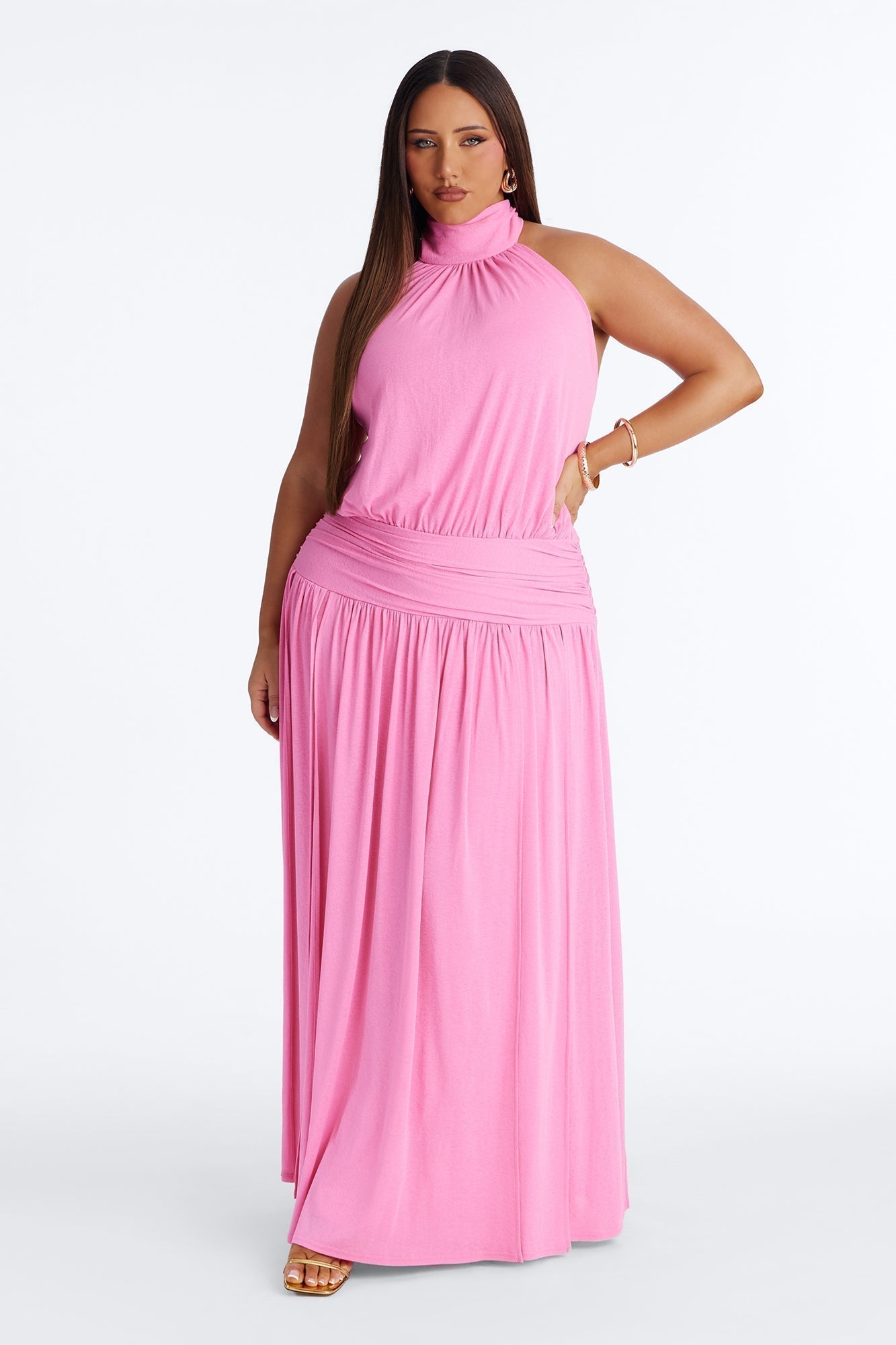 Bianca Halter Mock Neck Maxi Dress - Pink