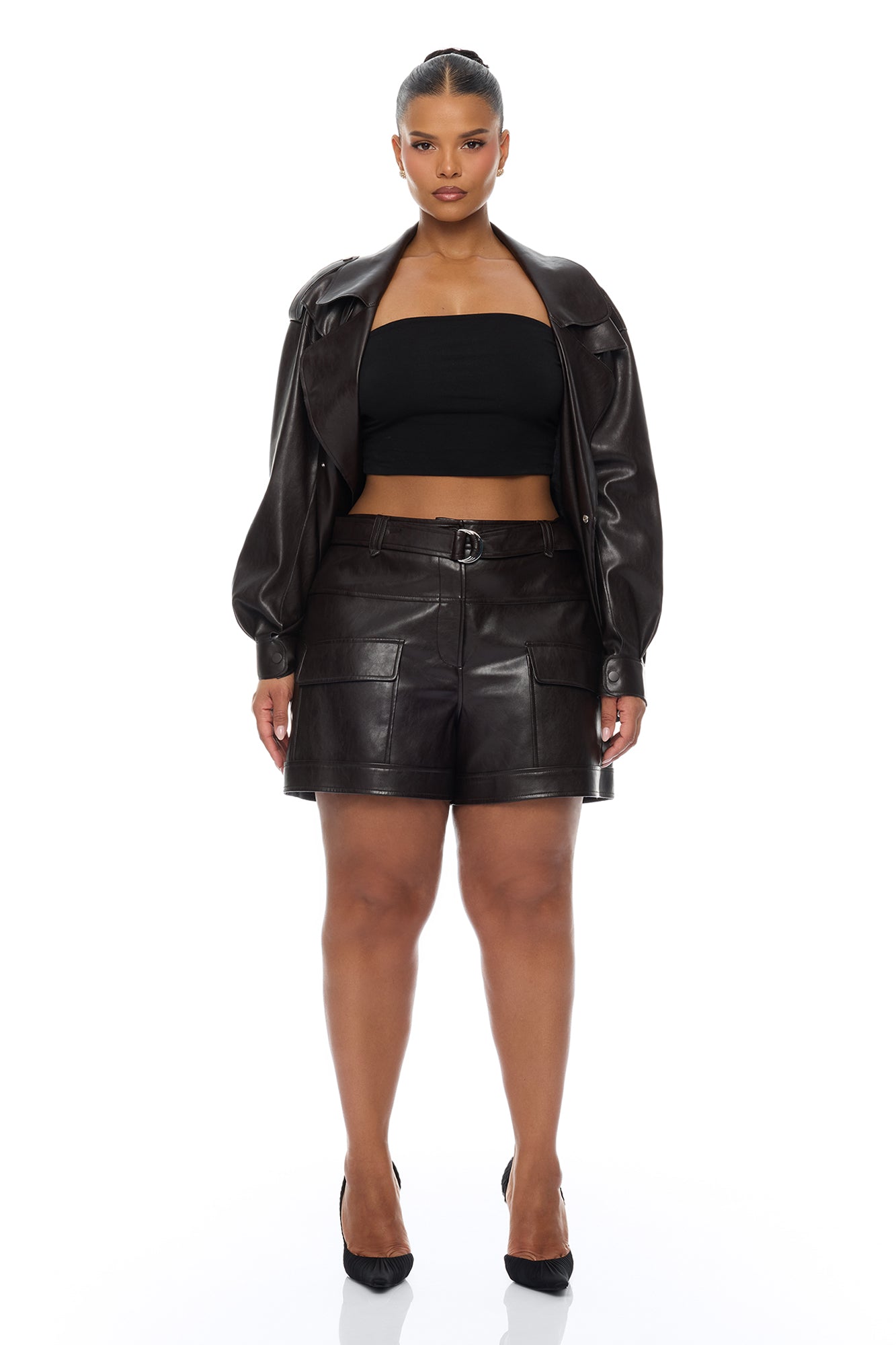 Zaya Faux Leather Cargo Short - Chocolate