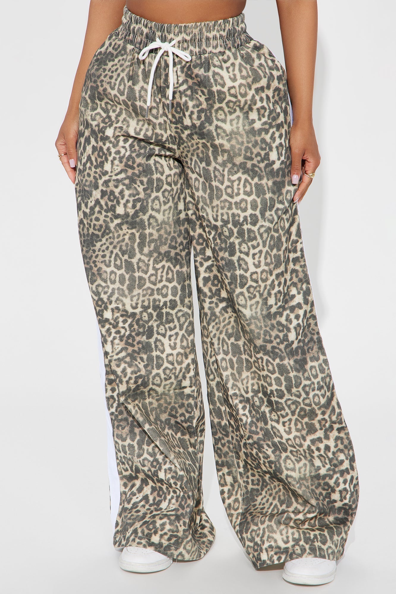 Have My Word Leopard Twill Wide Leg Pant - Cream/combo