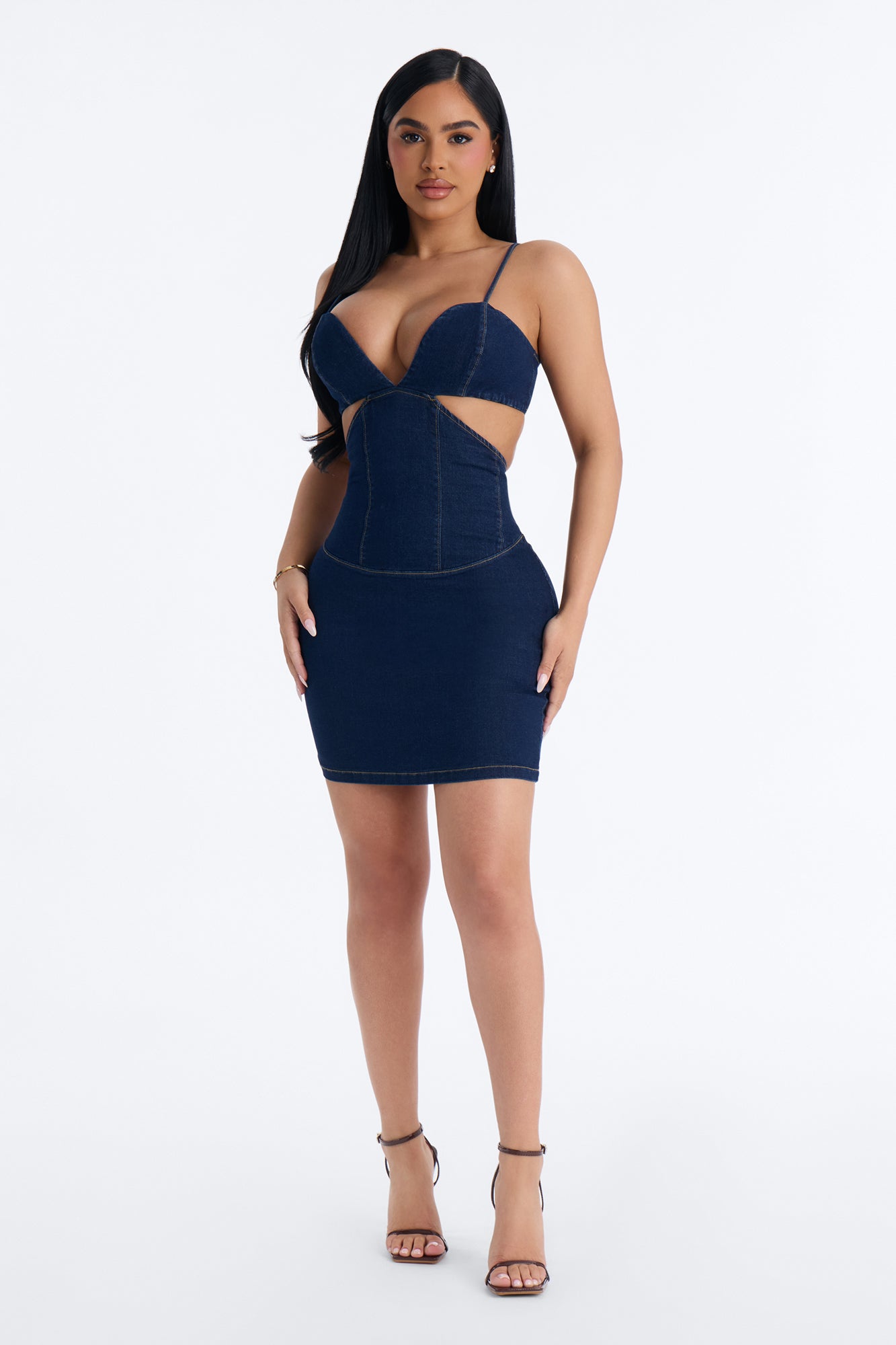 Sloane Cut Out Stretch Denim Mini Dress - Dark Wash