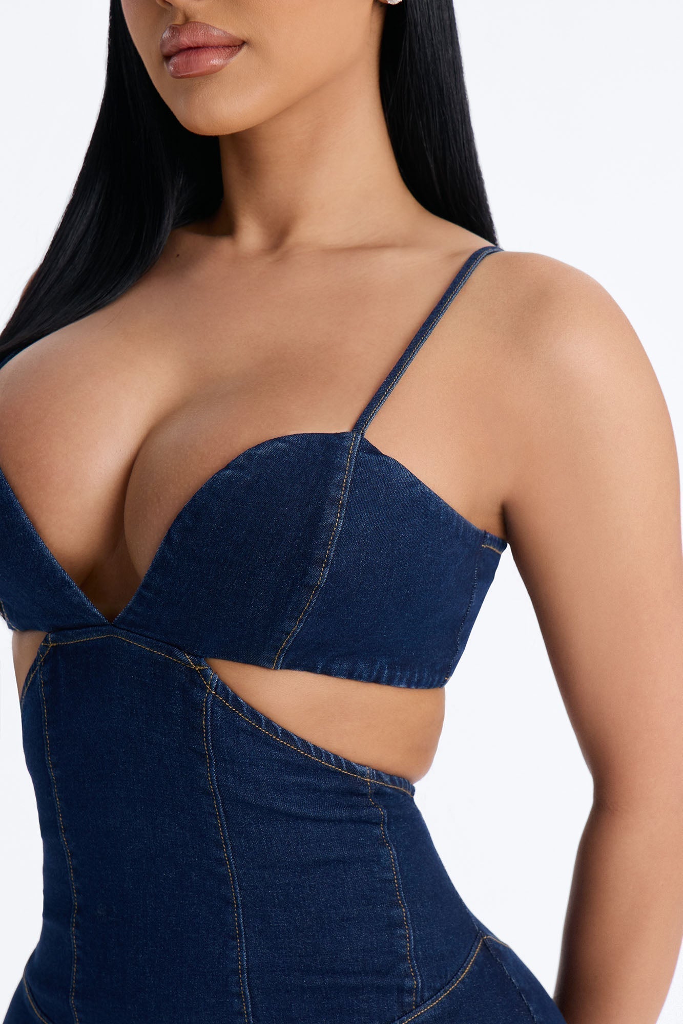 Sloane Cut Out Stretch Denim Mini Dress - Dark Wash