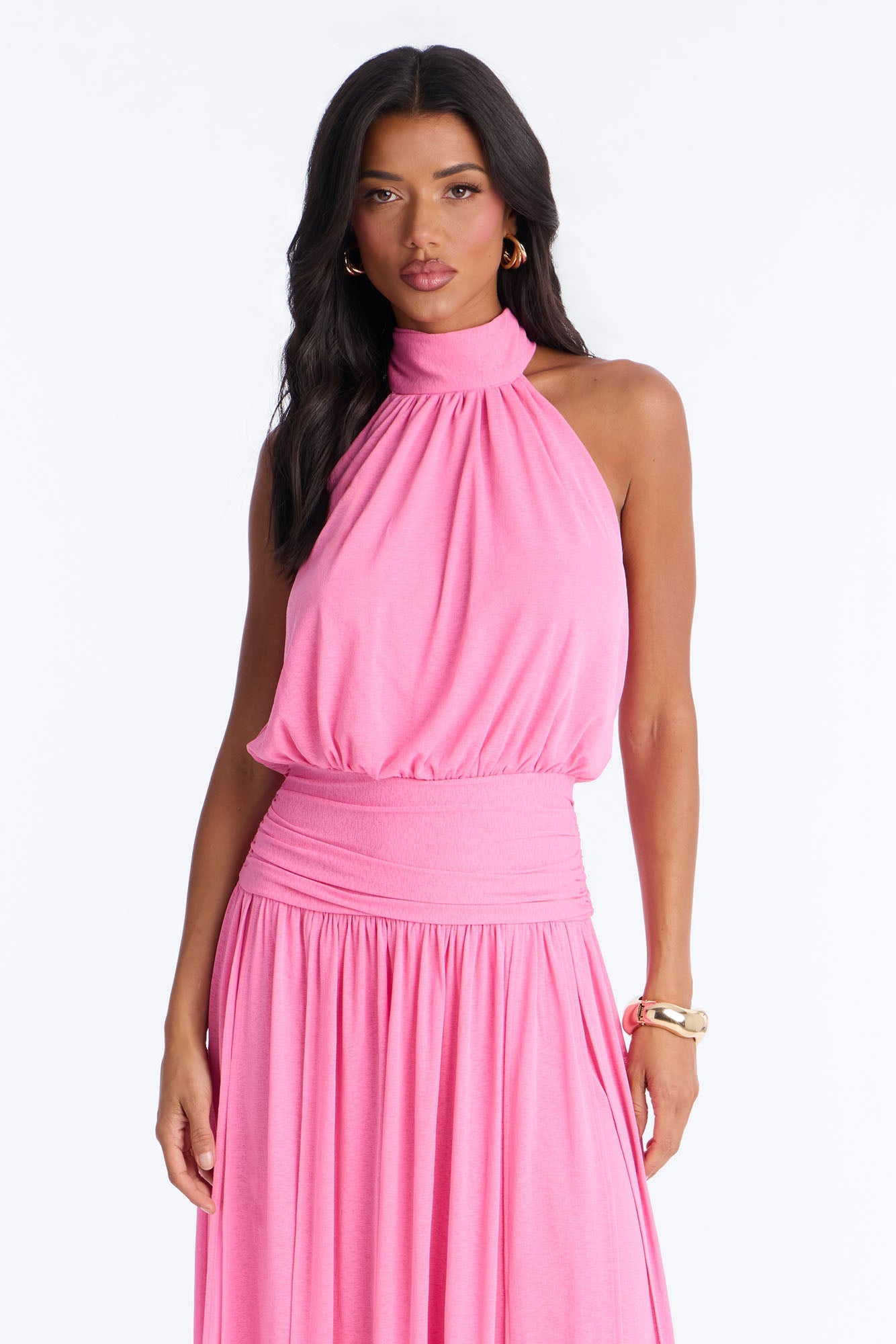 Bianca Halter Mock Neck Maxi Dress - Pink