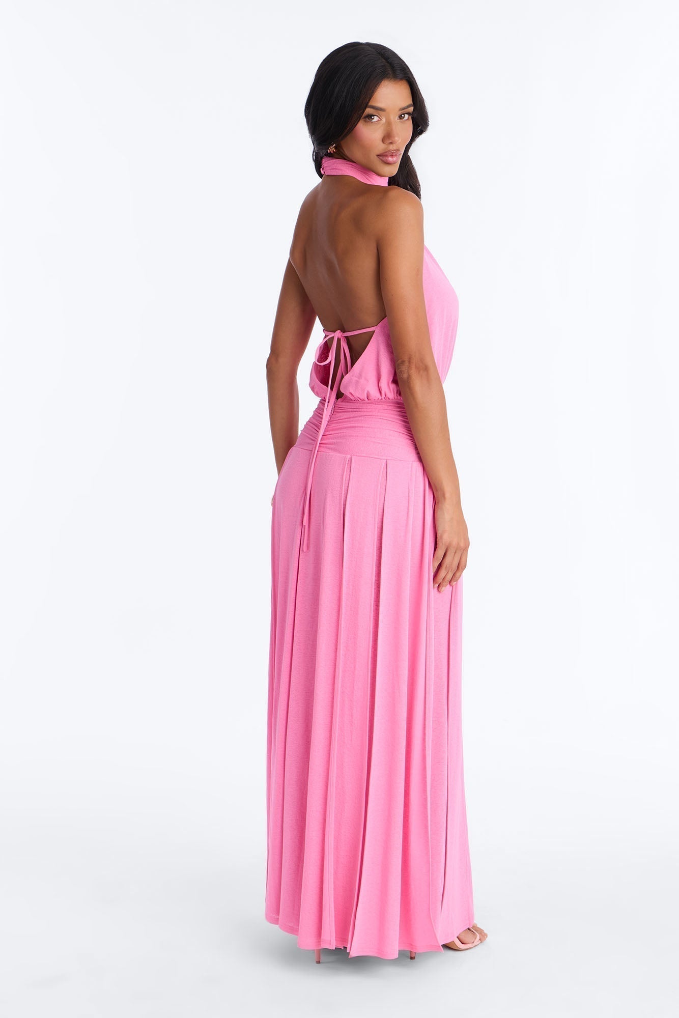 Bianca Halter Mock Neck Maxi Dress - Pink