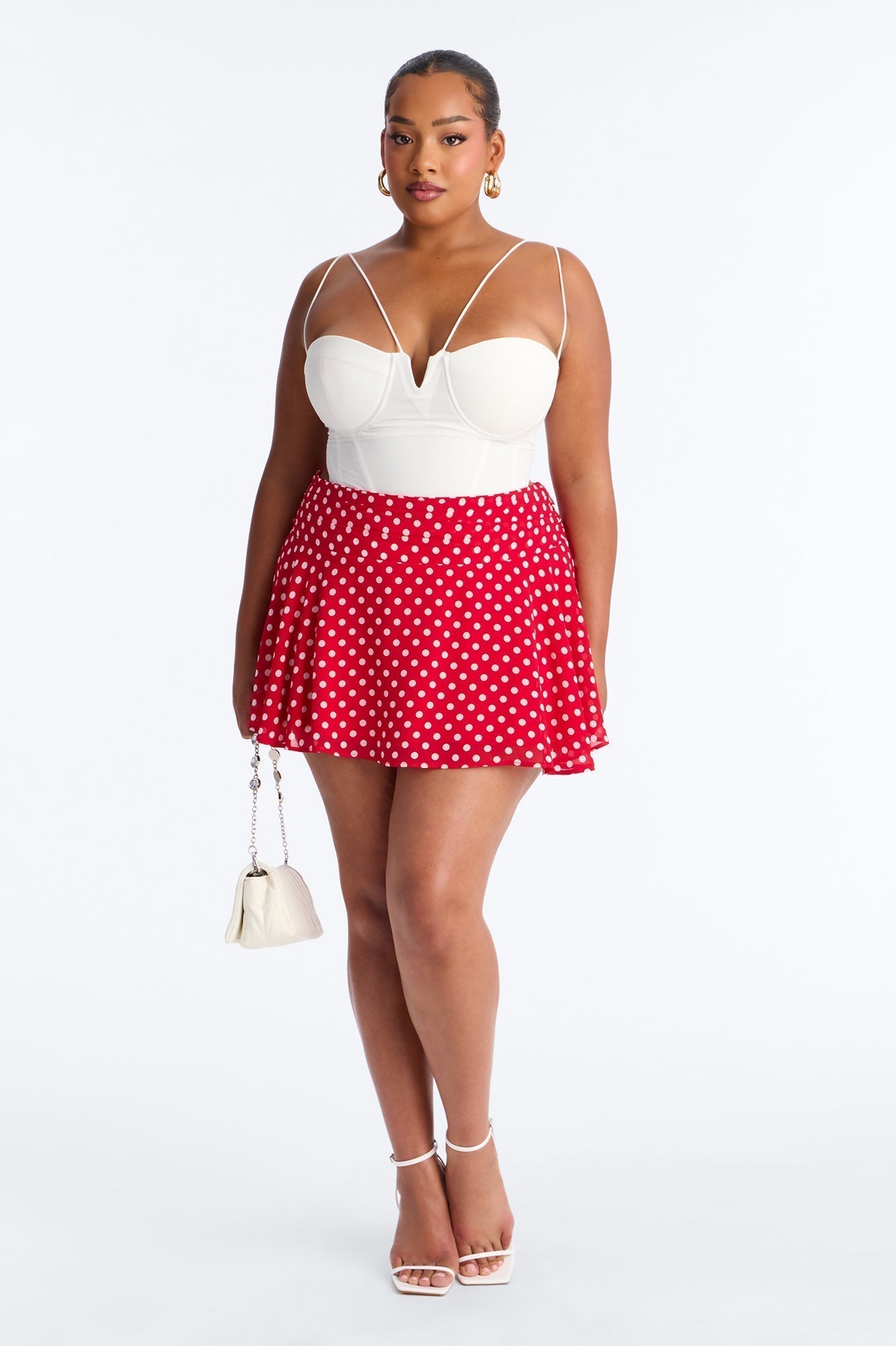 Emmie Chiffon Polka Dot Mini Skirt - Red/White