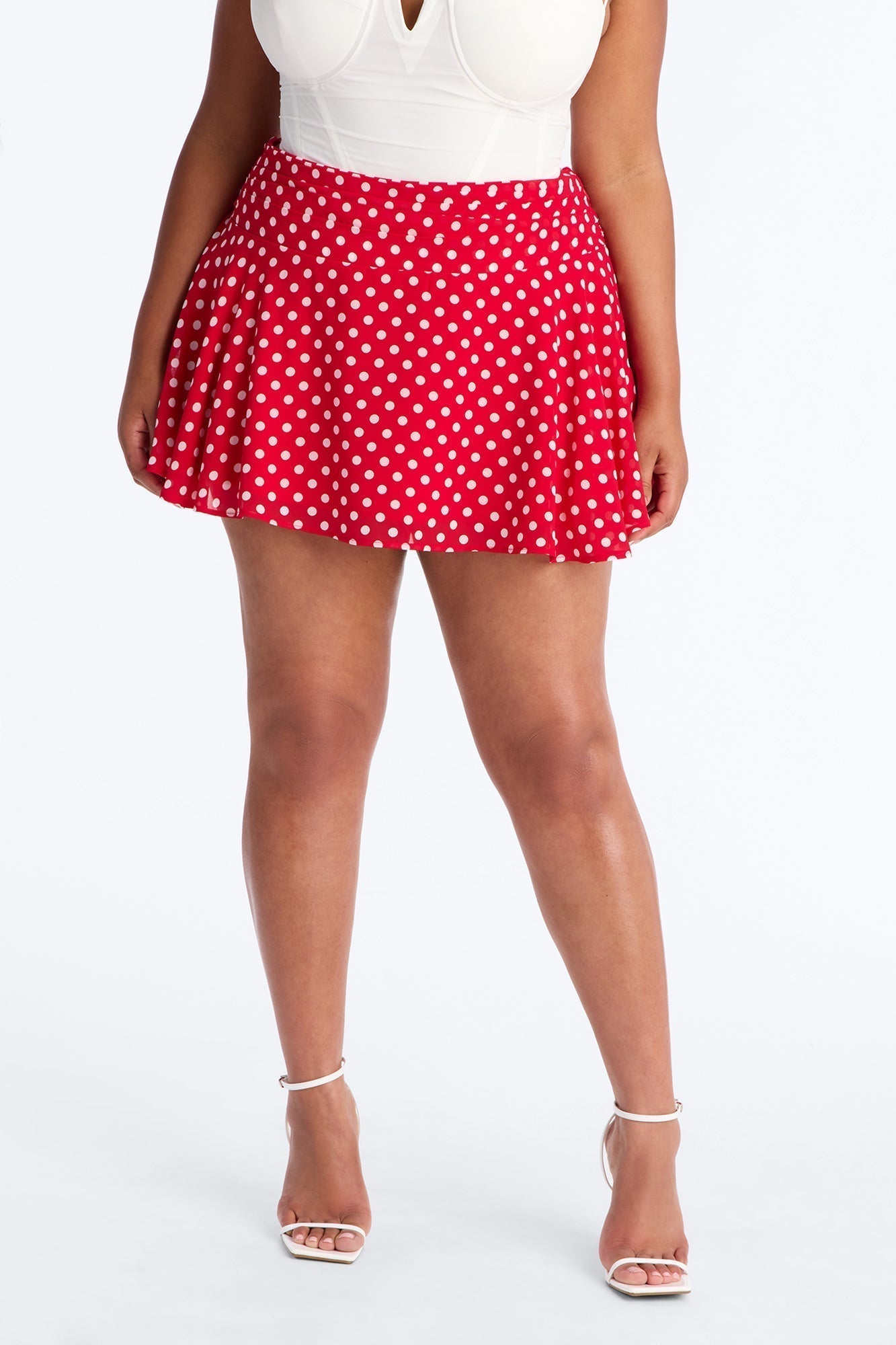 Emmie Chiffon Polka Dot Mini Skirt - Red/White