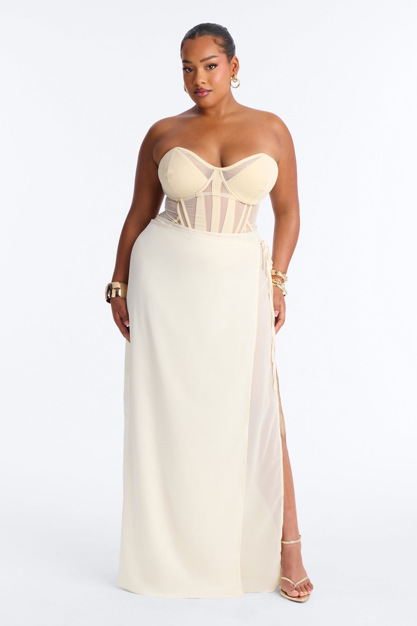 Phoebe Satin Wrap Maxi Skirt - Ivory