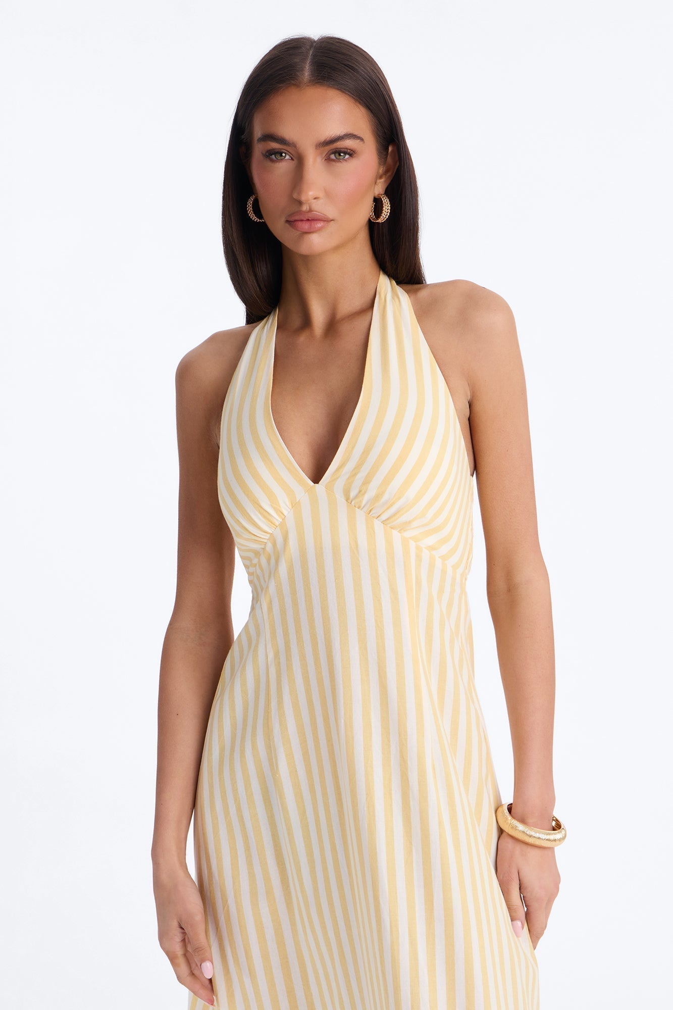 Cordelia Striped Linen Midi Dress - Yellow/combo