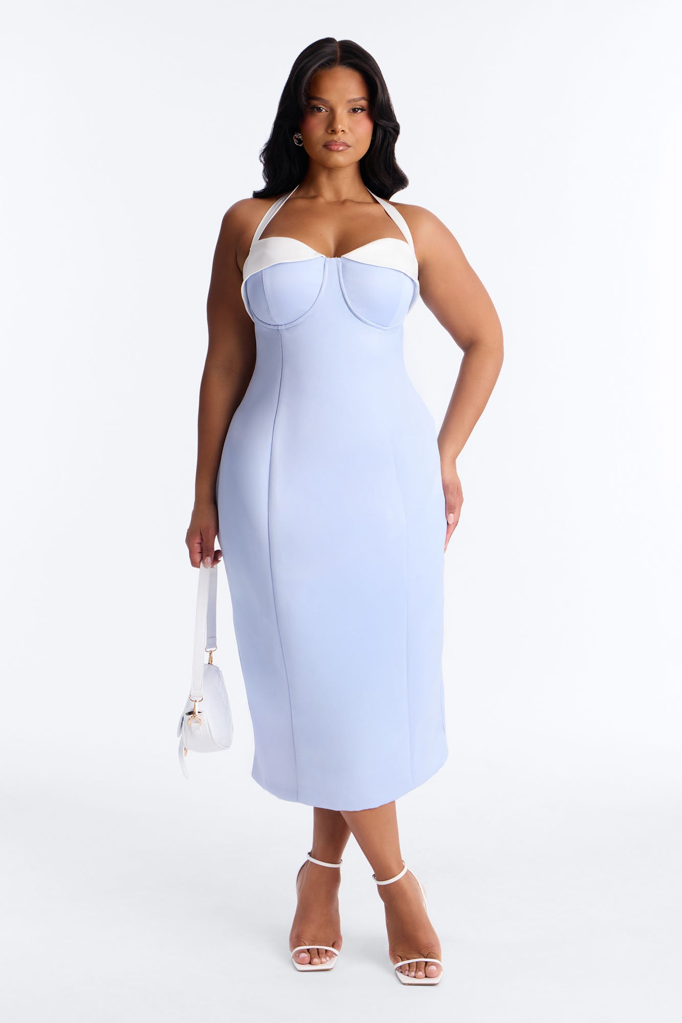 Sweetheart Satin Midi Dress - Blue/combo