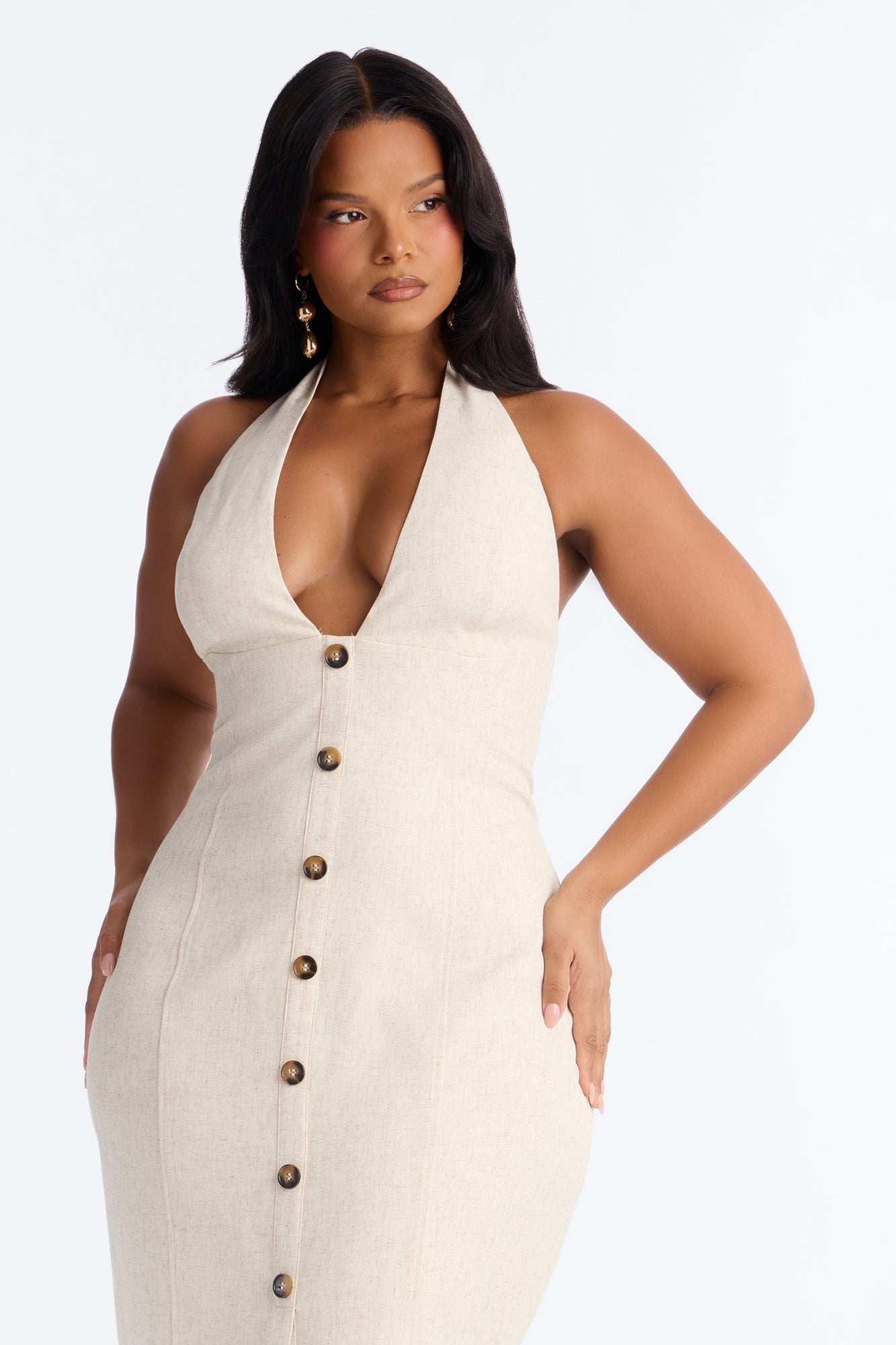 Leah Linen Midi Dress - Cream