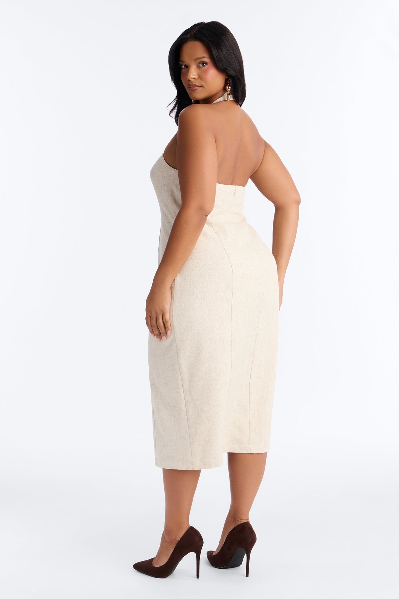 Leah Linen Midi Dress - Cream