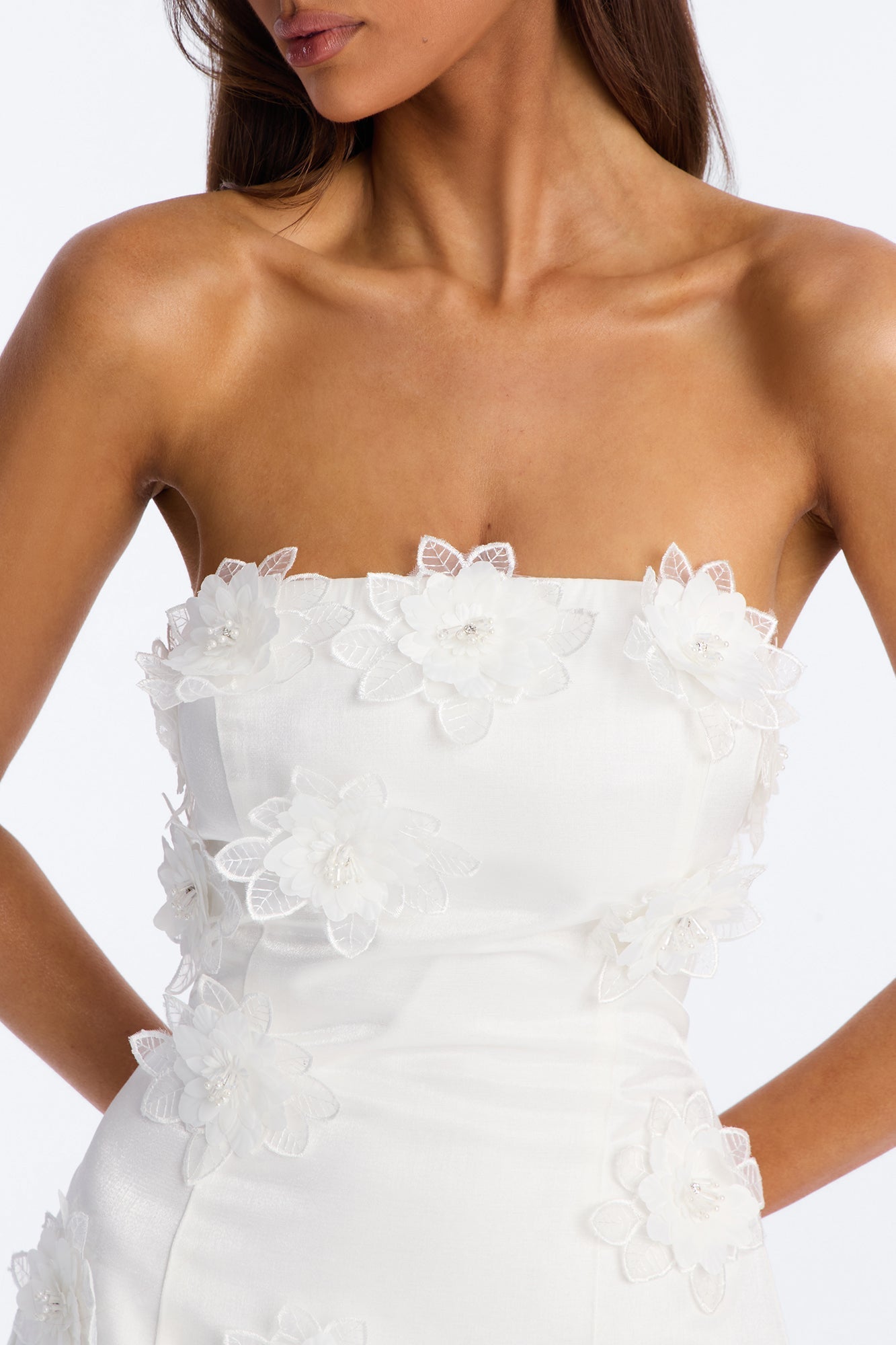 Liliane Strapless Satin Mini Dress - White