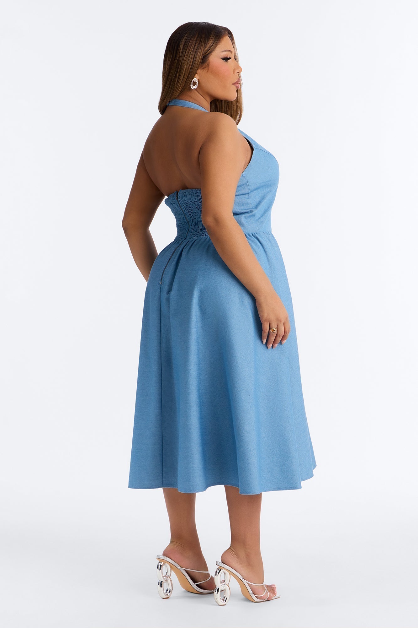 Annora Halter Denim Midi Dress - Denim