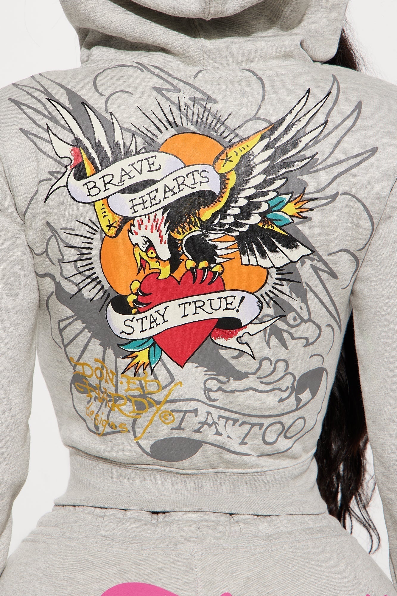 Ed Hardy Rose And Sword Zip Front Hoodie - Heather Grey