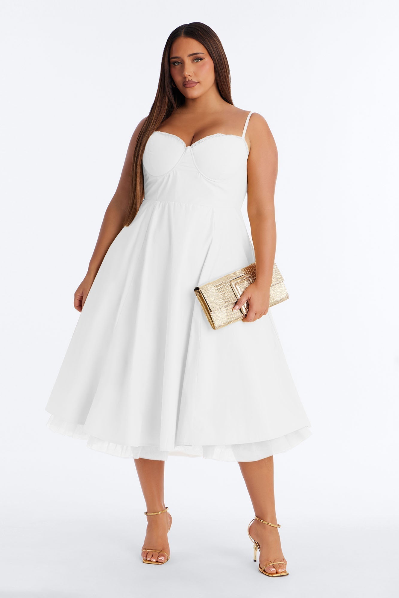Daya Corset Poplin Midi Dress - White