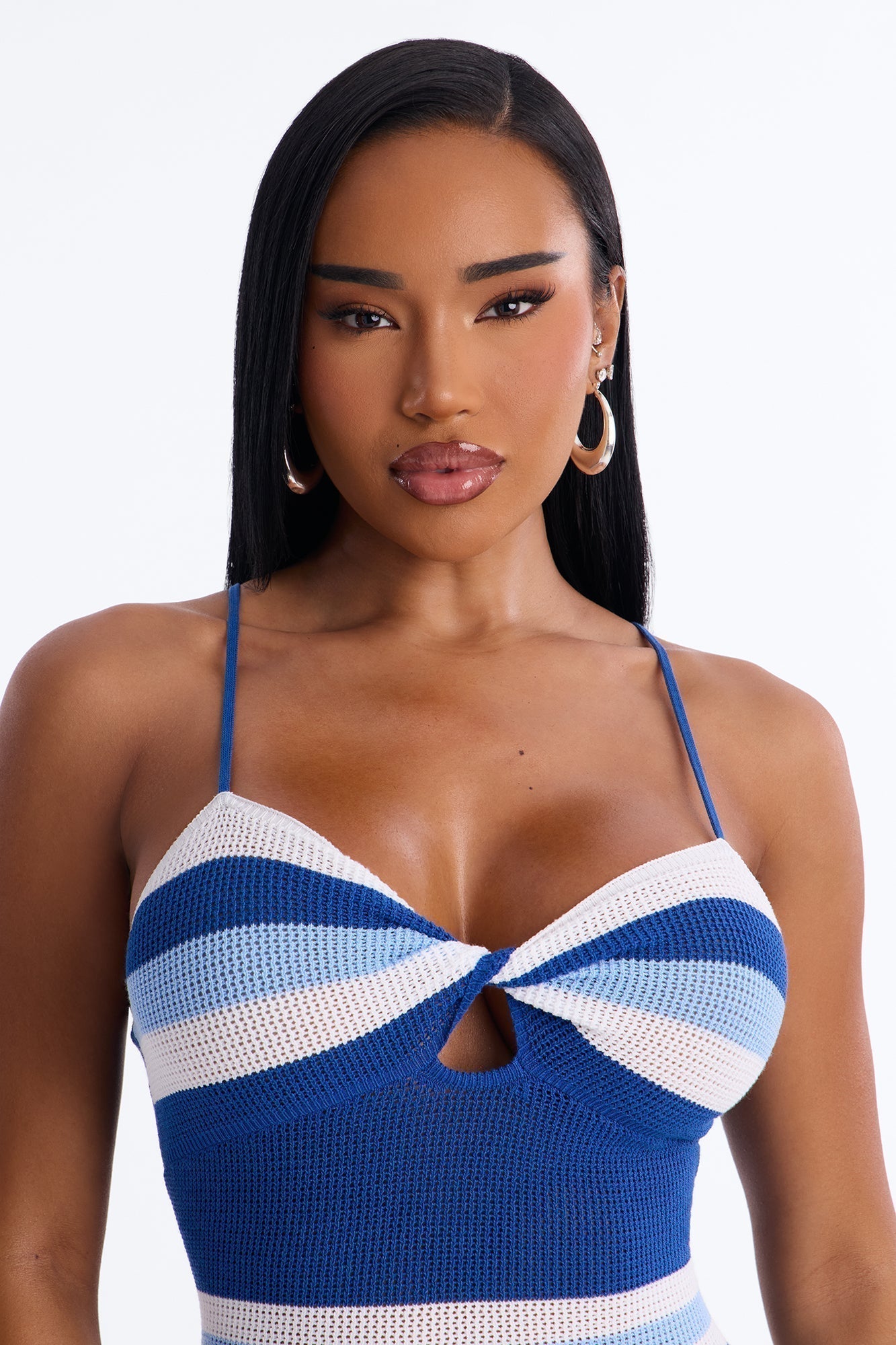 Drift Away With Me Striped Crochet Micro Mini Dress - Blue/combo