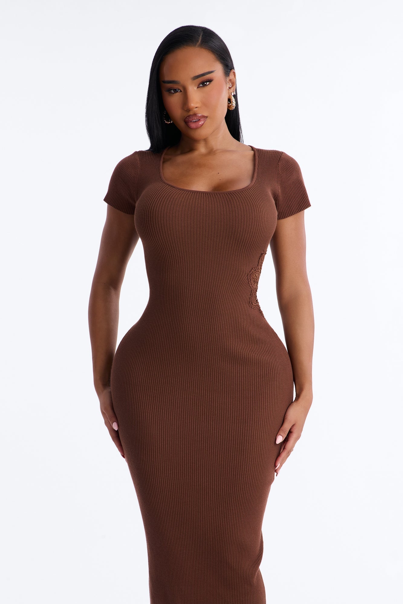 Zariah Ribbed Maxi Dress - Brown