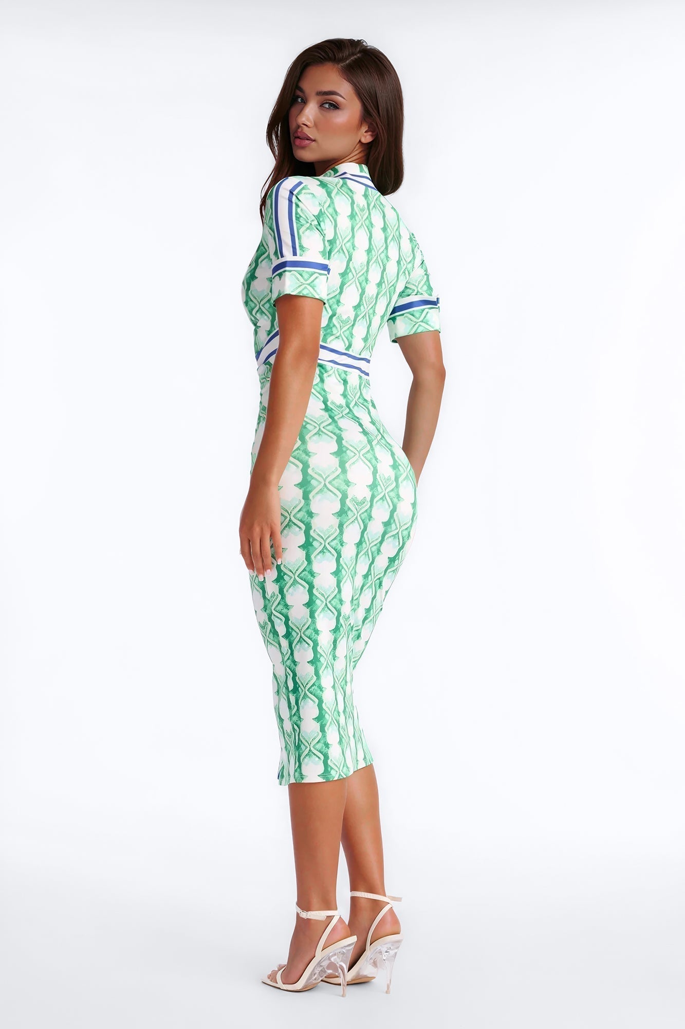 Camila Ruched Printed Midi Dress - Green/combo