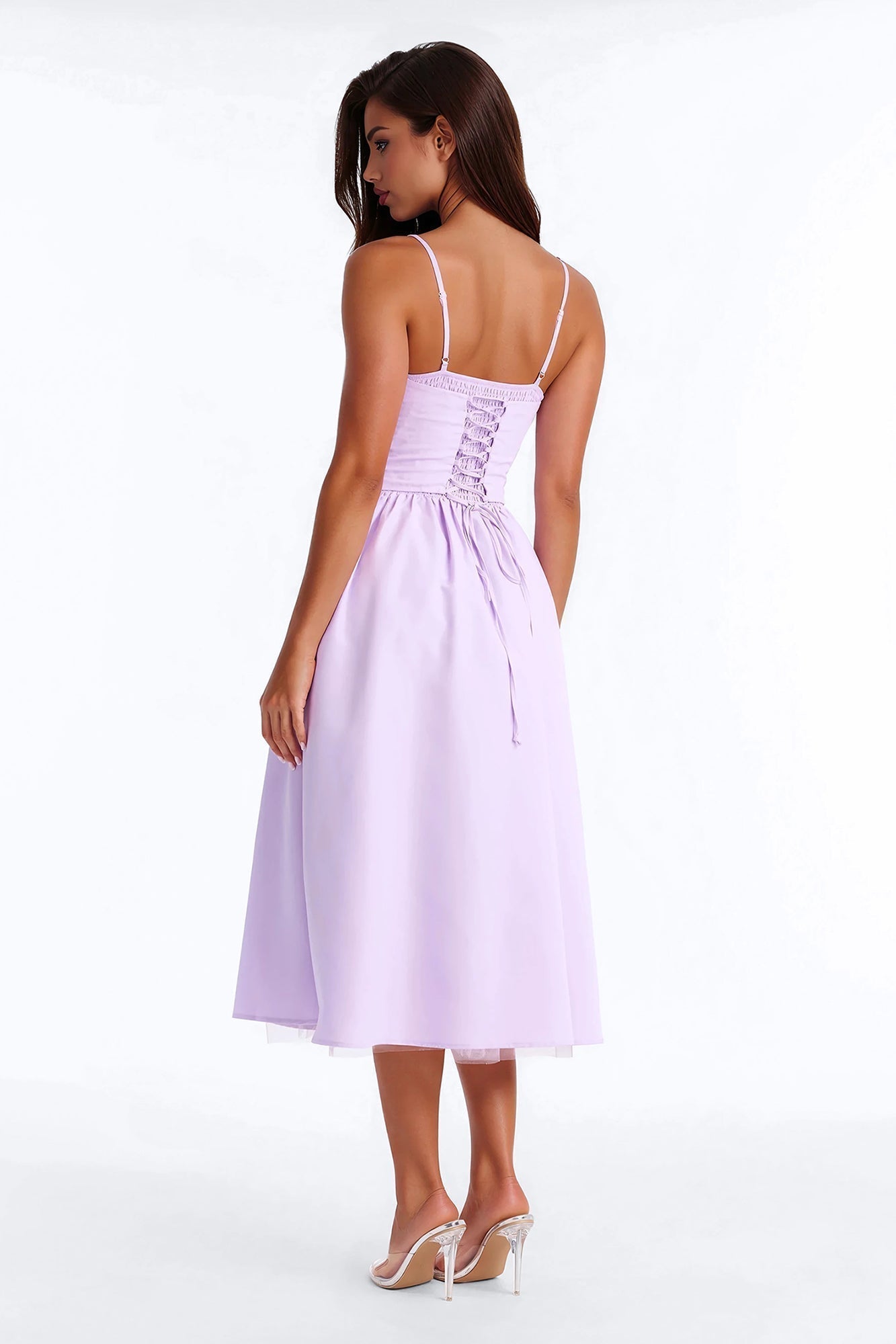 Flora Lace Up Midi Dress - Lavender
