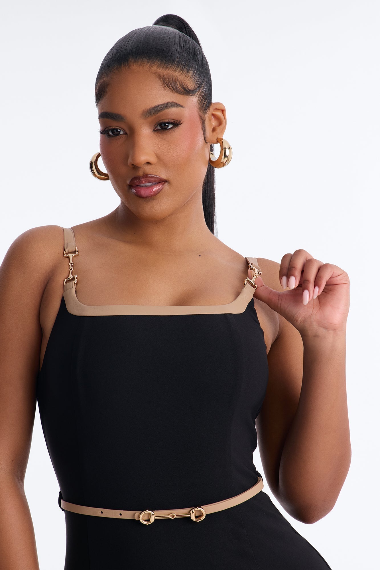 Iris Contrast Belted Mini Dress - Black/combo