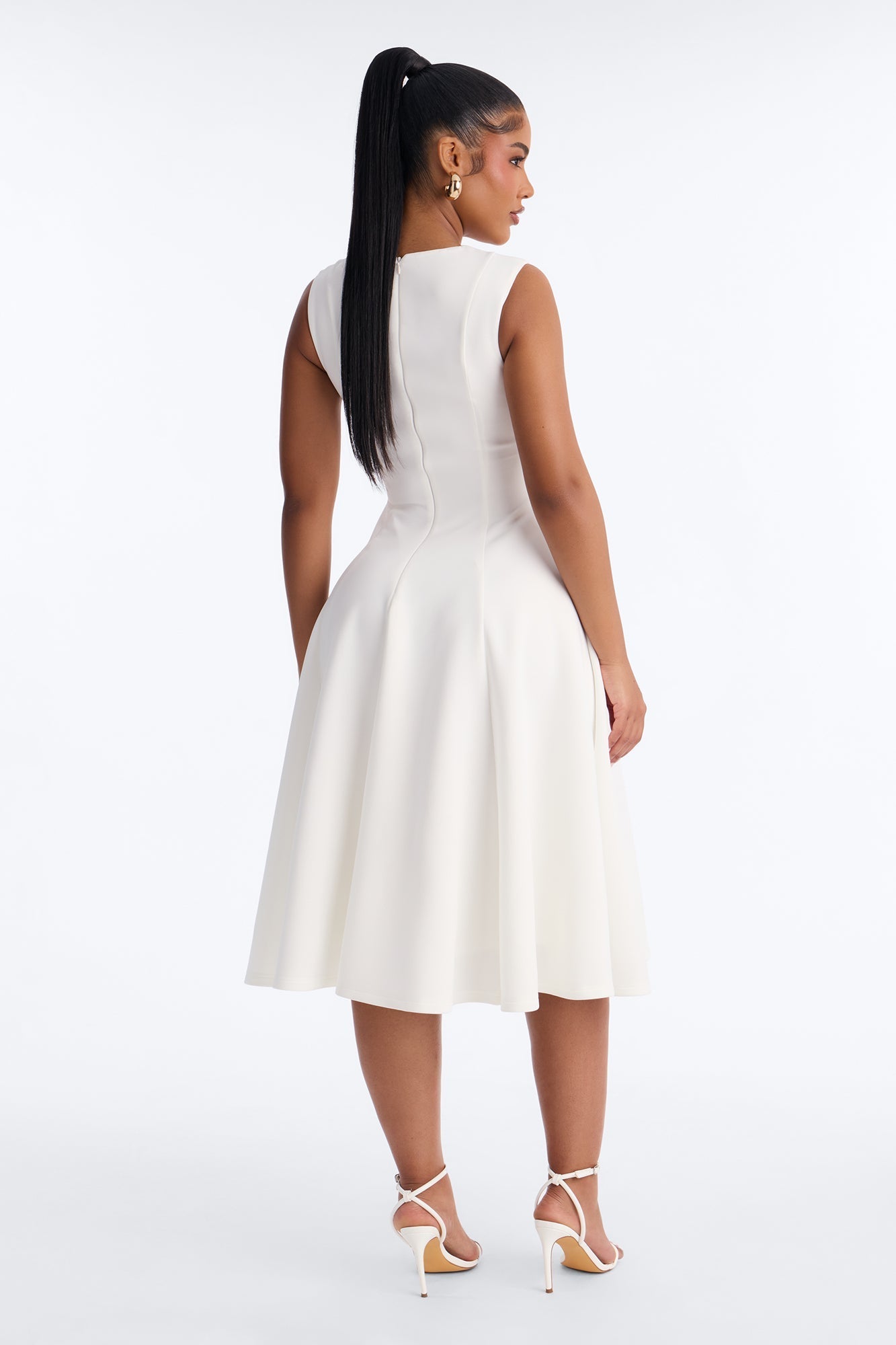 Mallie A Line Midi Dress - White