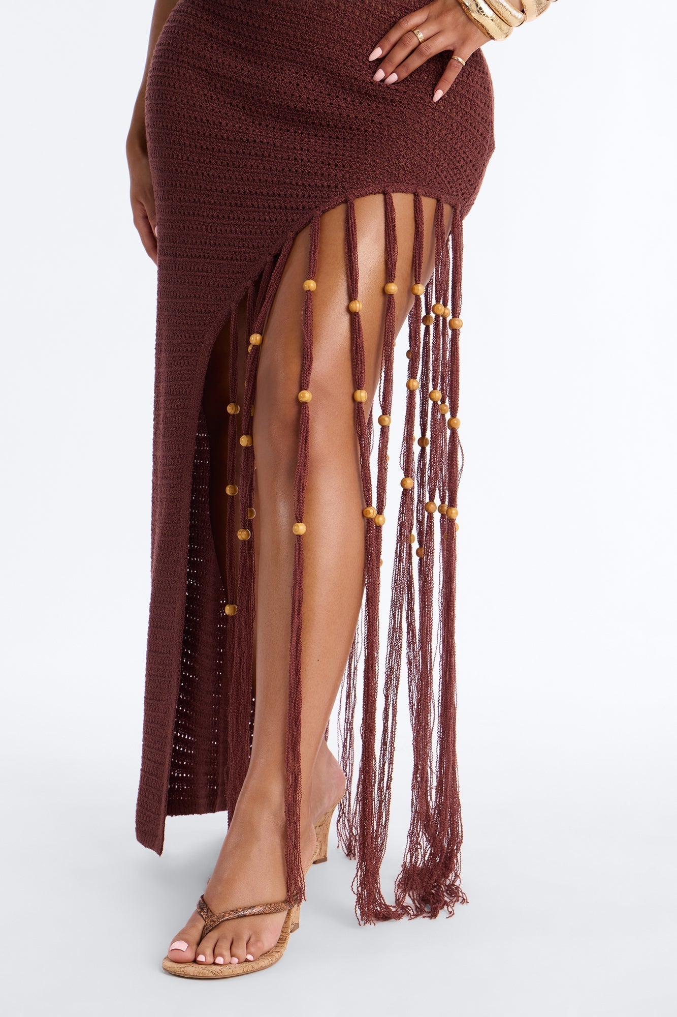 Vacation Vixen Fringe Crochet Maxi Dress - Brown