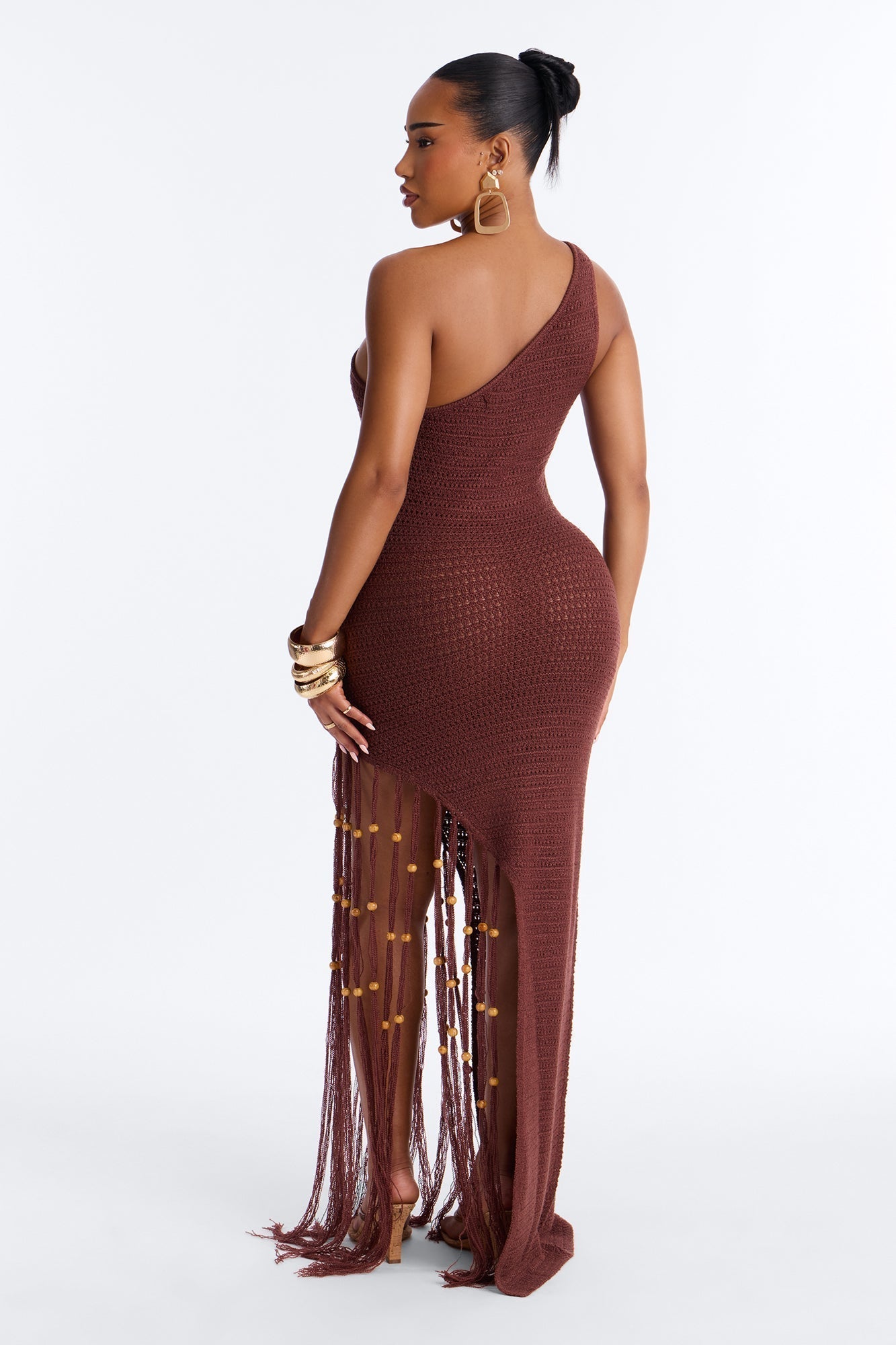 Vacation Vixen Fringe Crochet Maxi Dress - Brown