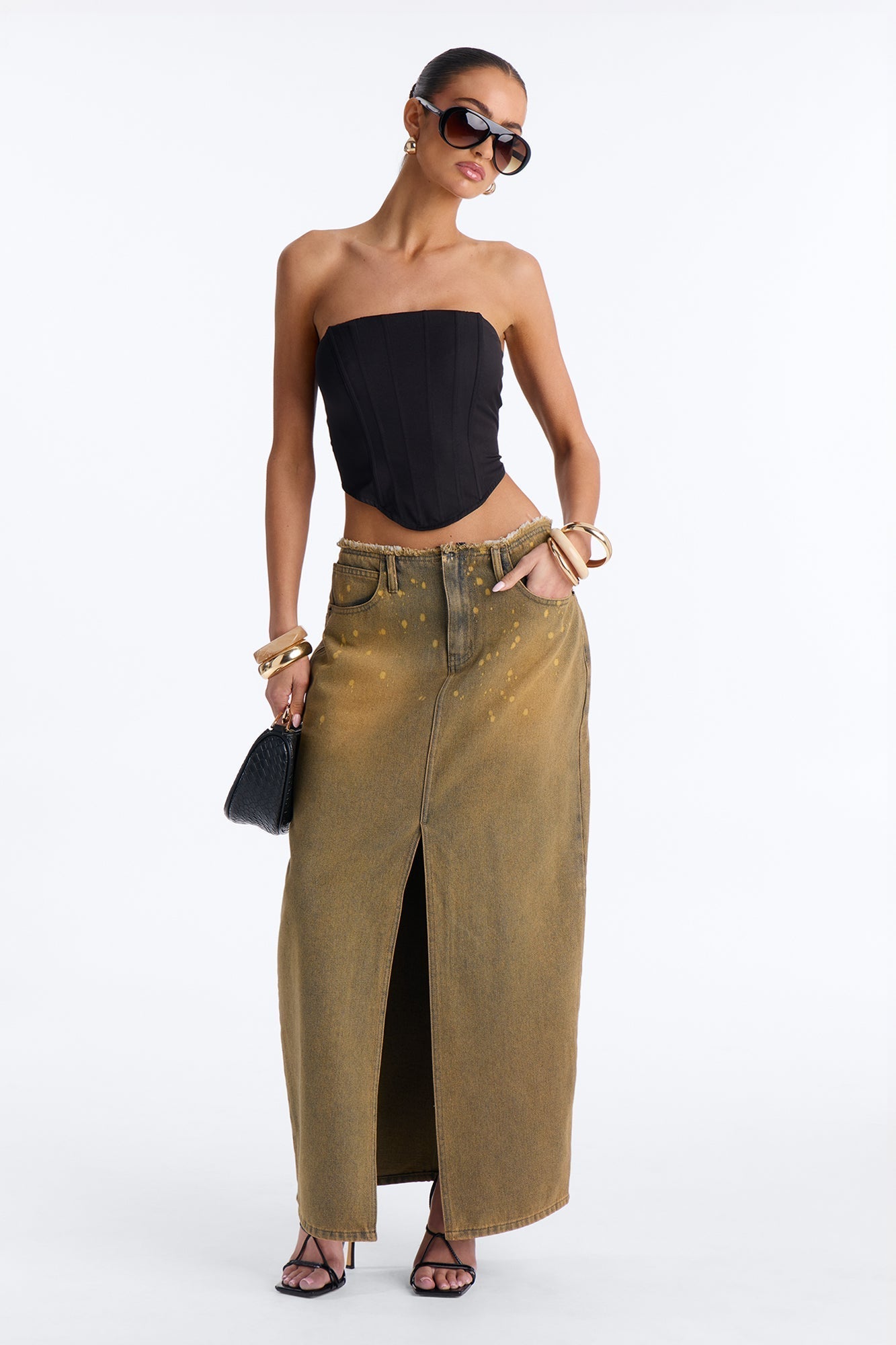 The Baddest Around Vintage Wash Denim Maxi Skirt - Vintage Wash