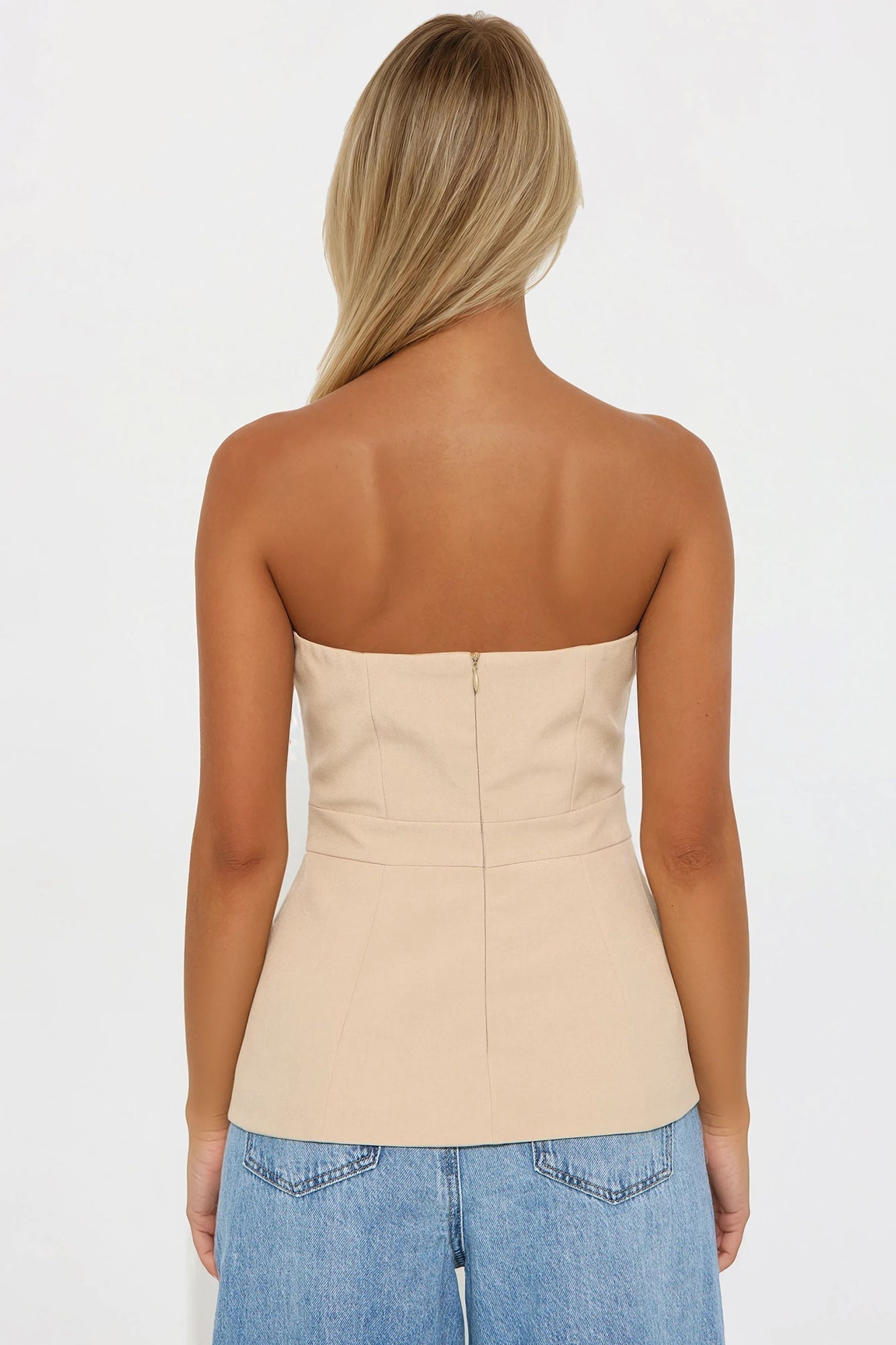 Karla Belted Strapless Top - Khaki
