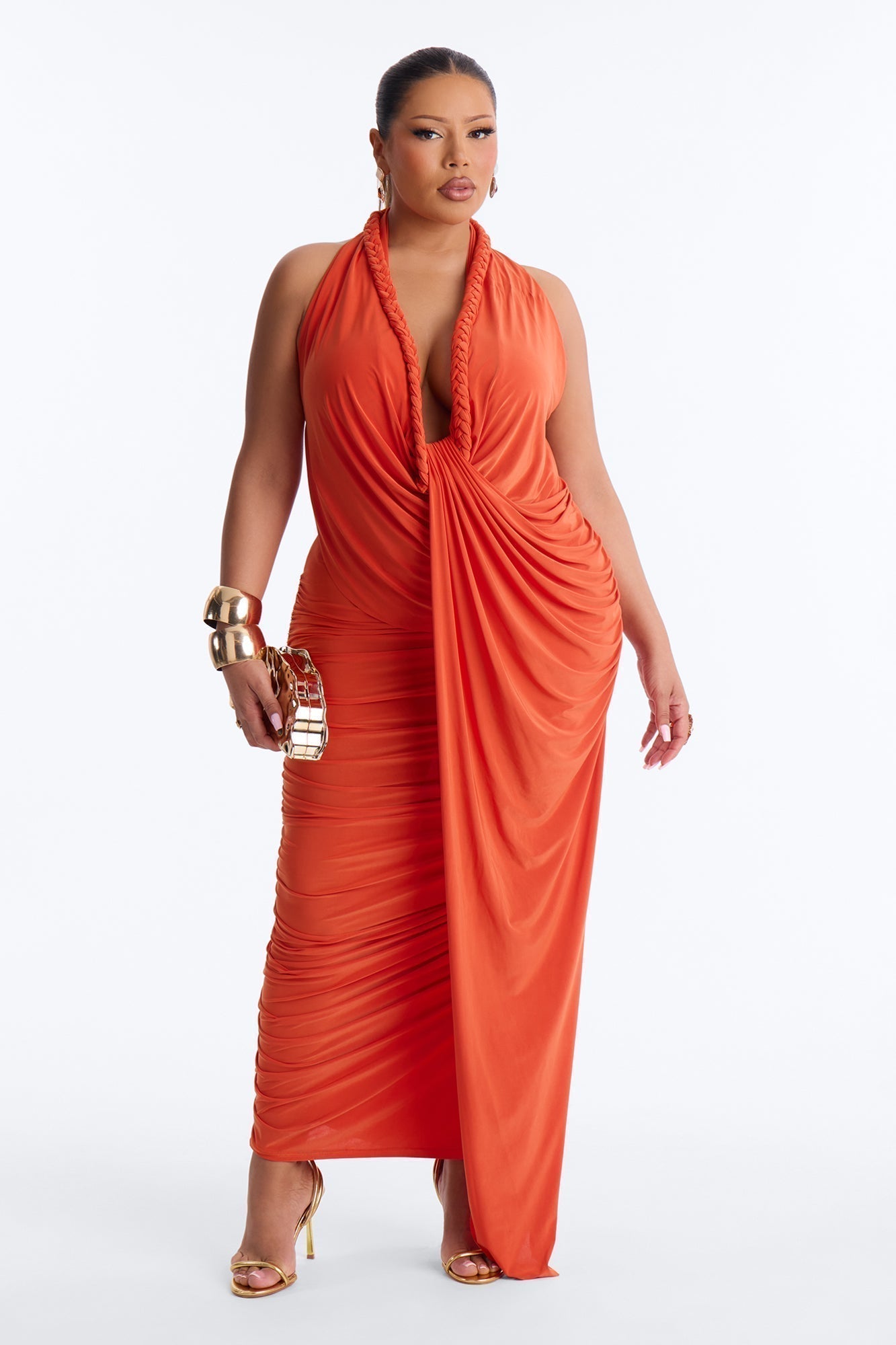 Miami Nights Braided Draped Maxi Dress - Terracotta