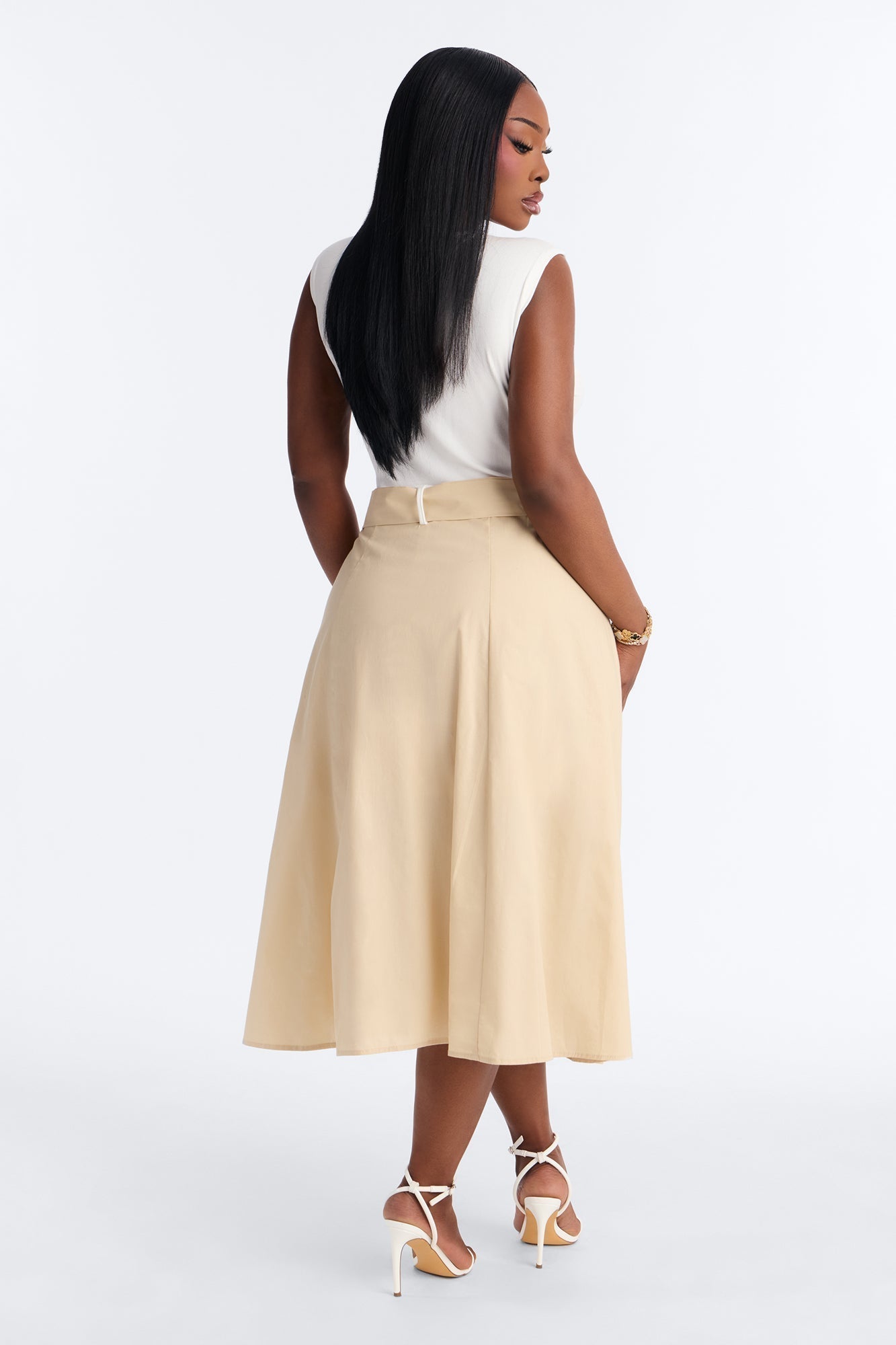 Sandra Contrast Belted Midi Dress - Taupe/combo