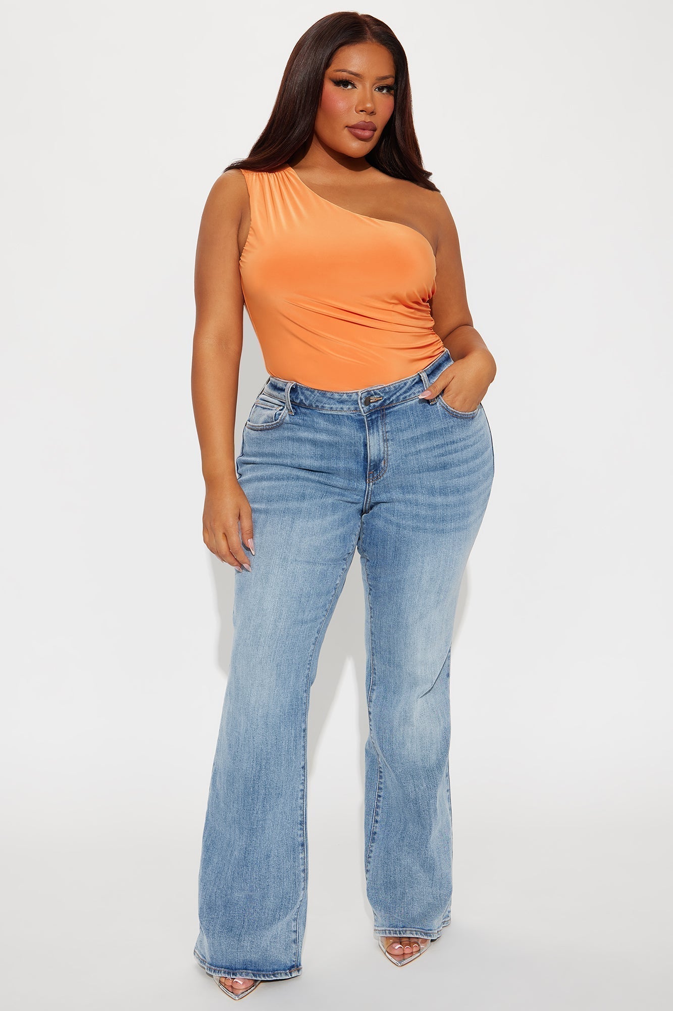 Living Proof One Shoulder Ruched Bodysuit - Orange