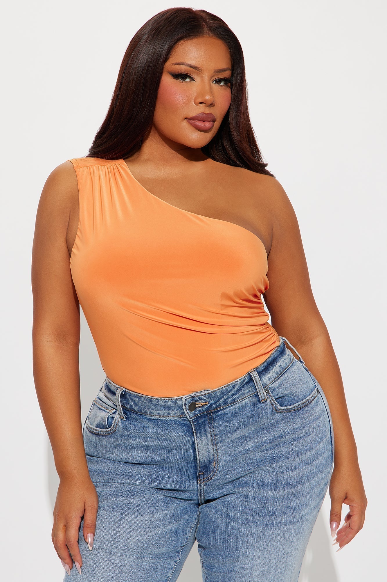 Living Proof One Shoulder Ruched Bodysuit - Orange