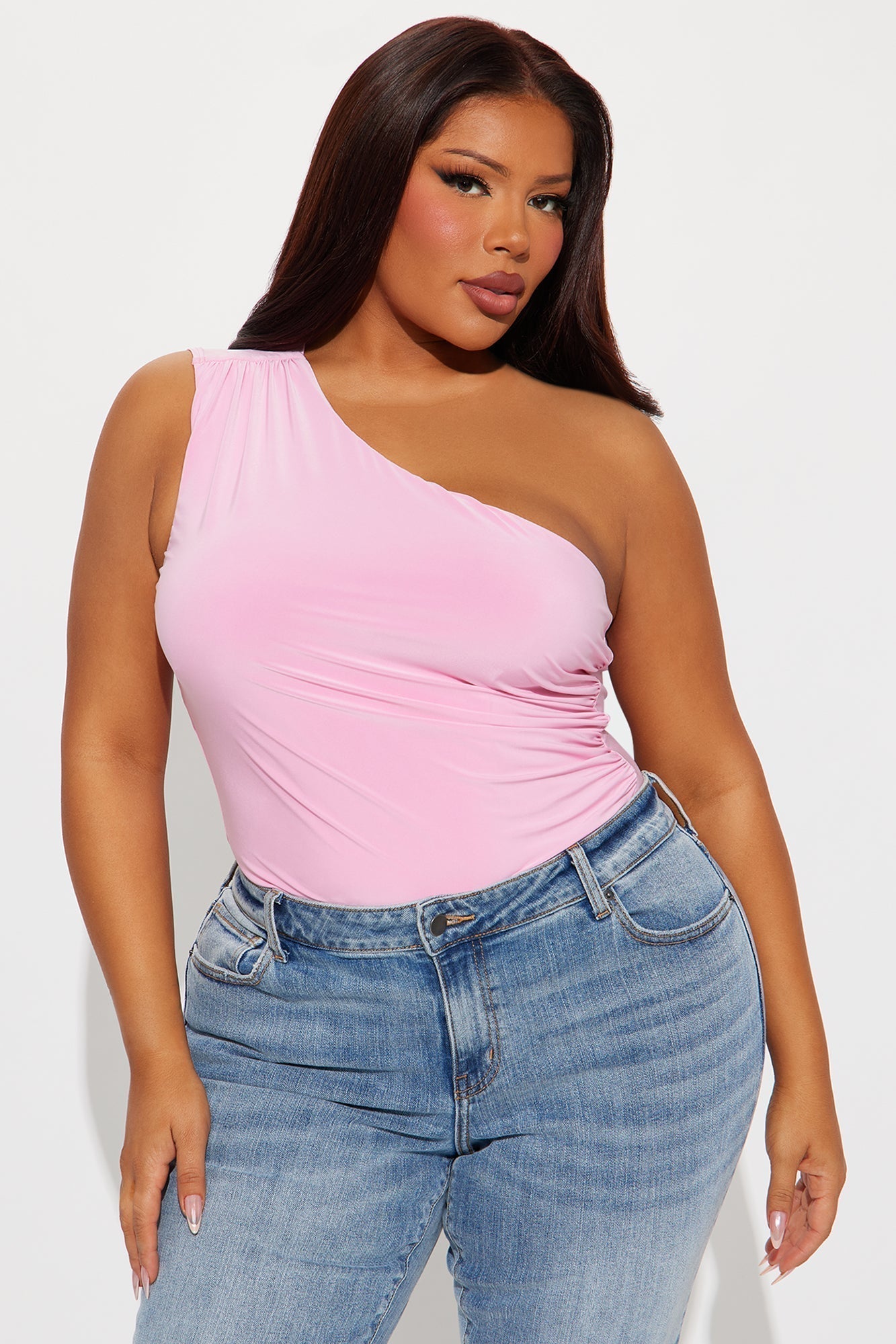 Living Proof One Shoulder Ruched Bodysuit - Pink