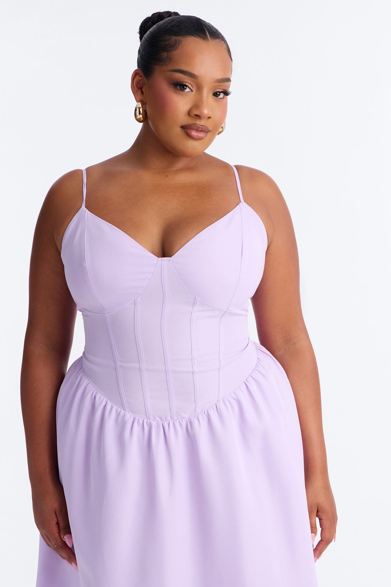 Flora Lace Up Midi Dress - Lavender