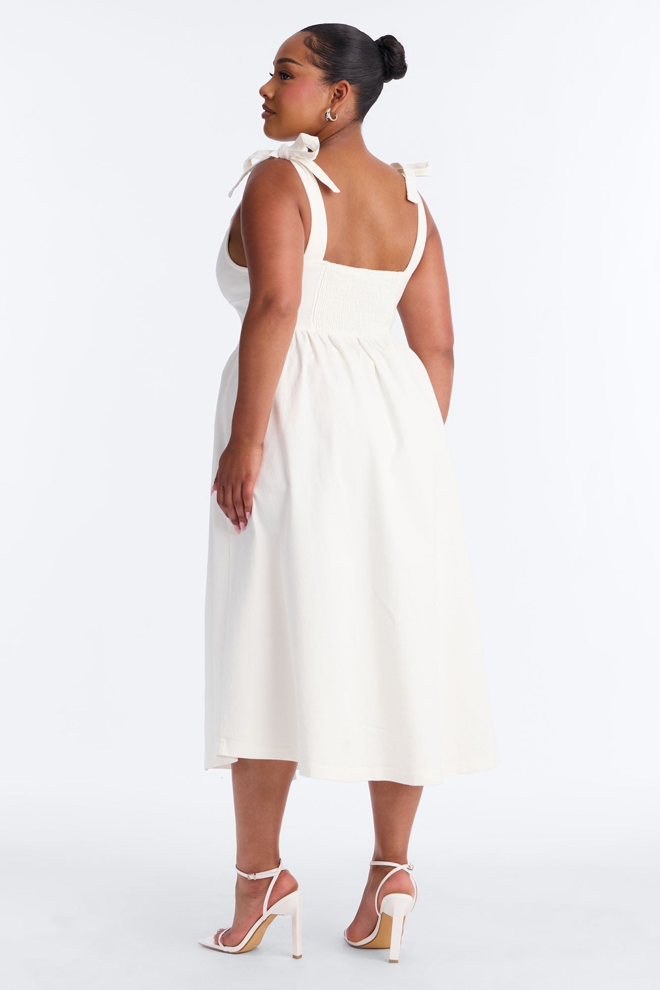 Candace Pleated Denim Midi Dress - White